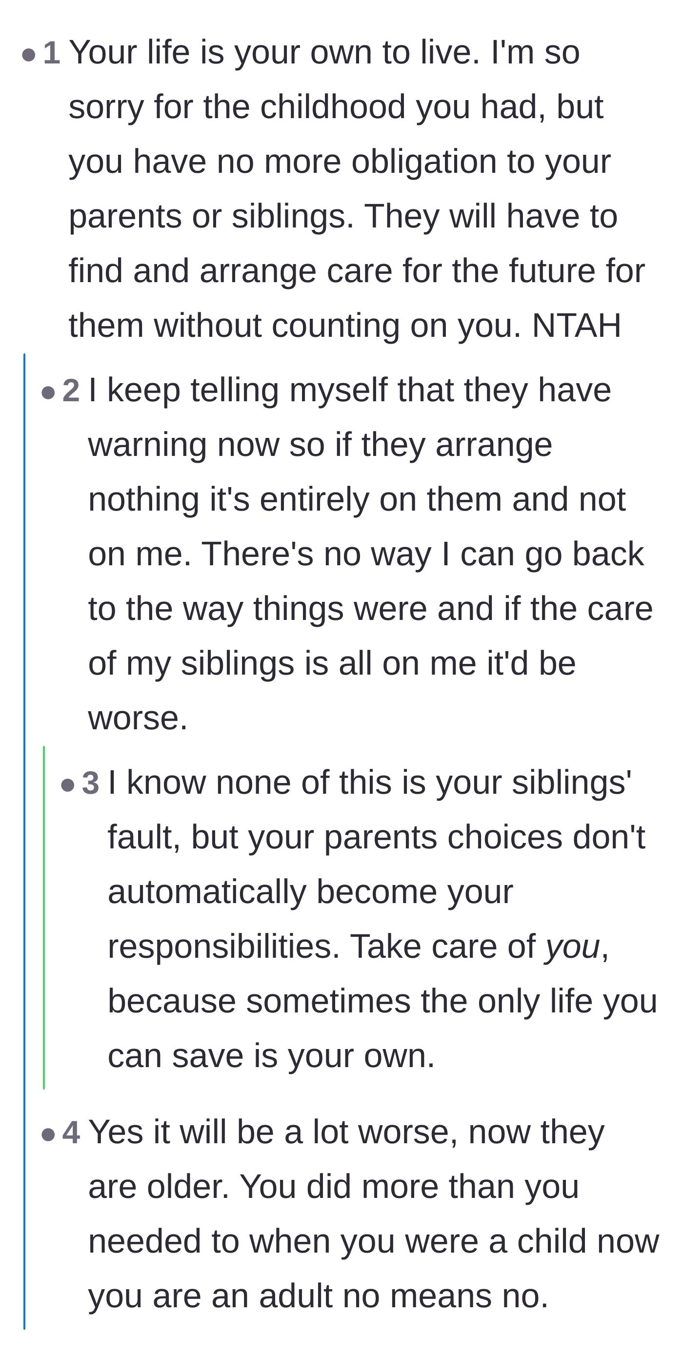 Comment thread 4 - The original poster admitting his lingering guilt in the replies, with commenters beautifully reminding him that he has to save himself first.