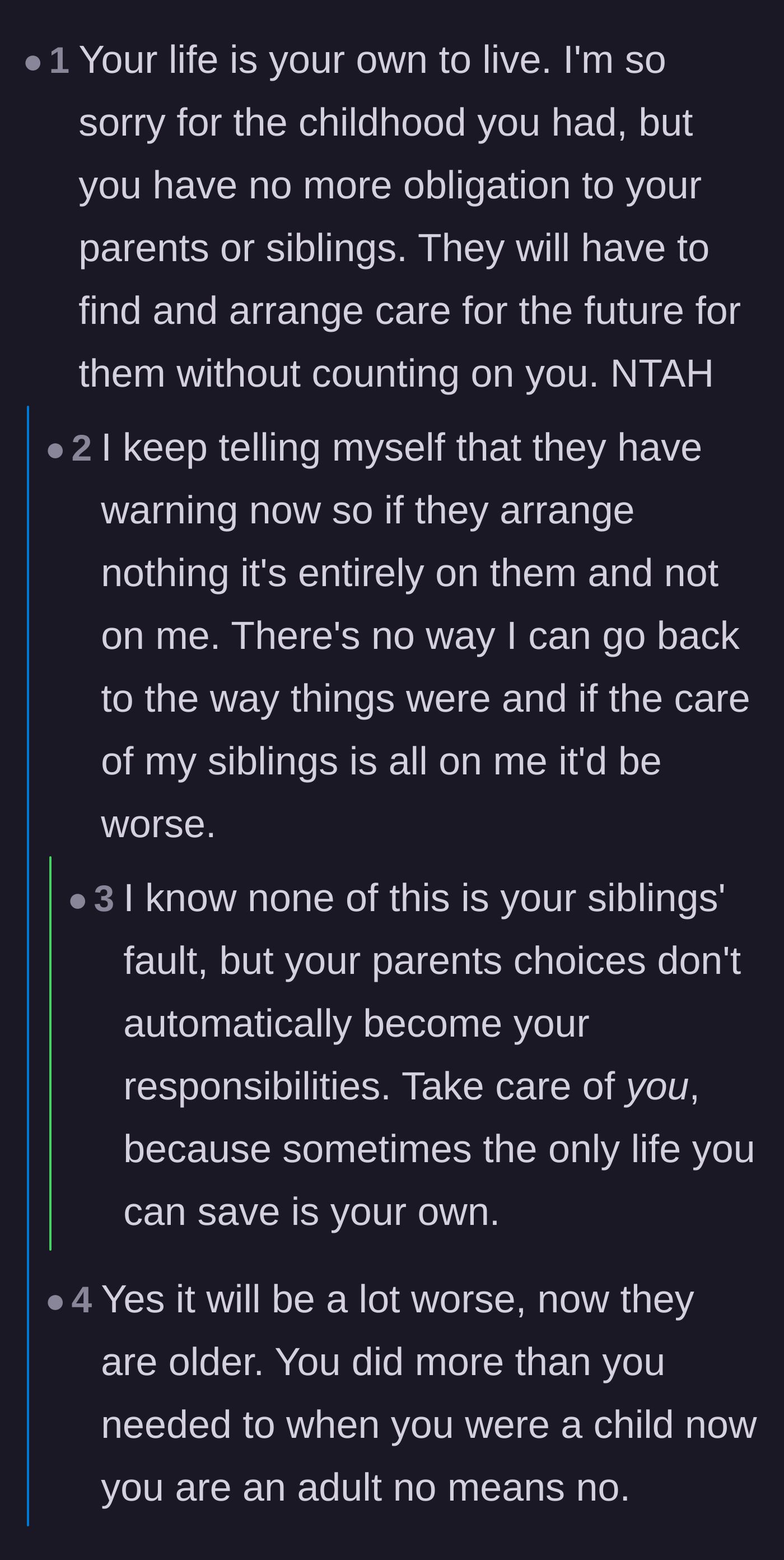 Comment thread 4 - The original poster admitting his lingering guilt in the replies, with commenters beautifully reminding him that he has to save himself first.