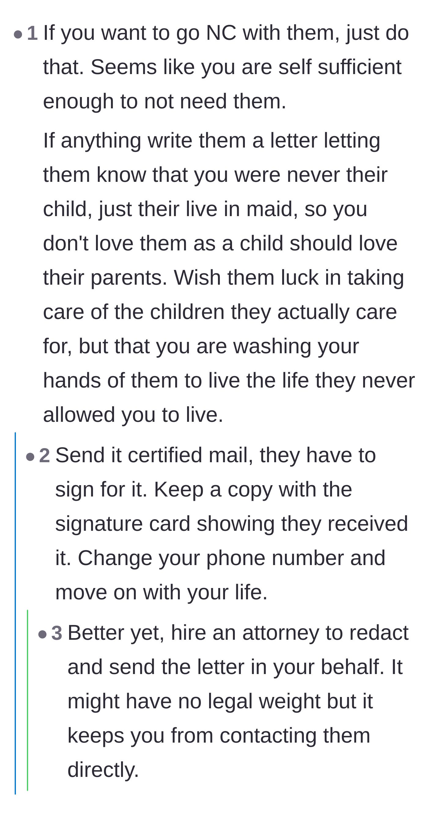 Comment thread 6 - Readers suggesting the young man send a formal, certified letter to officially cut contact and wash his hands of his parents for good.