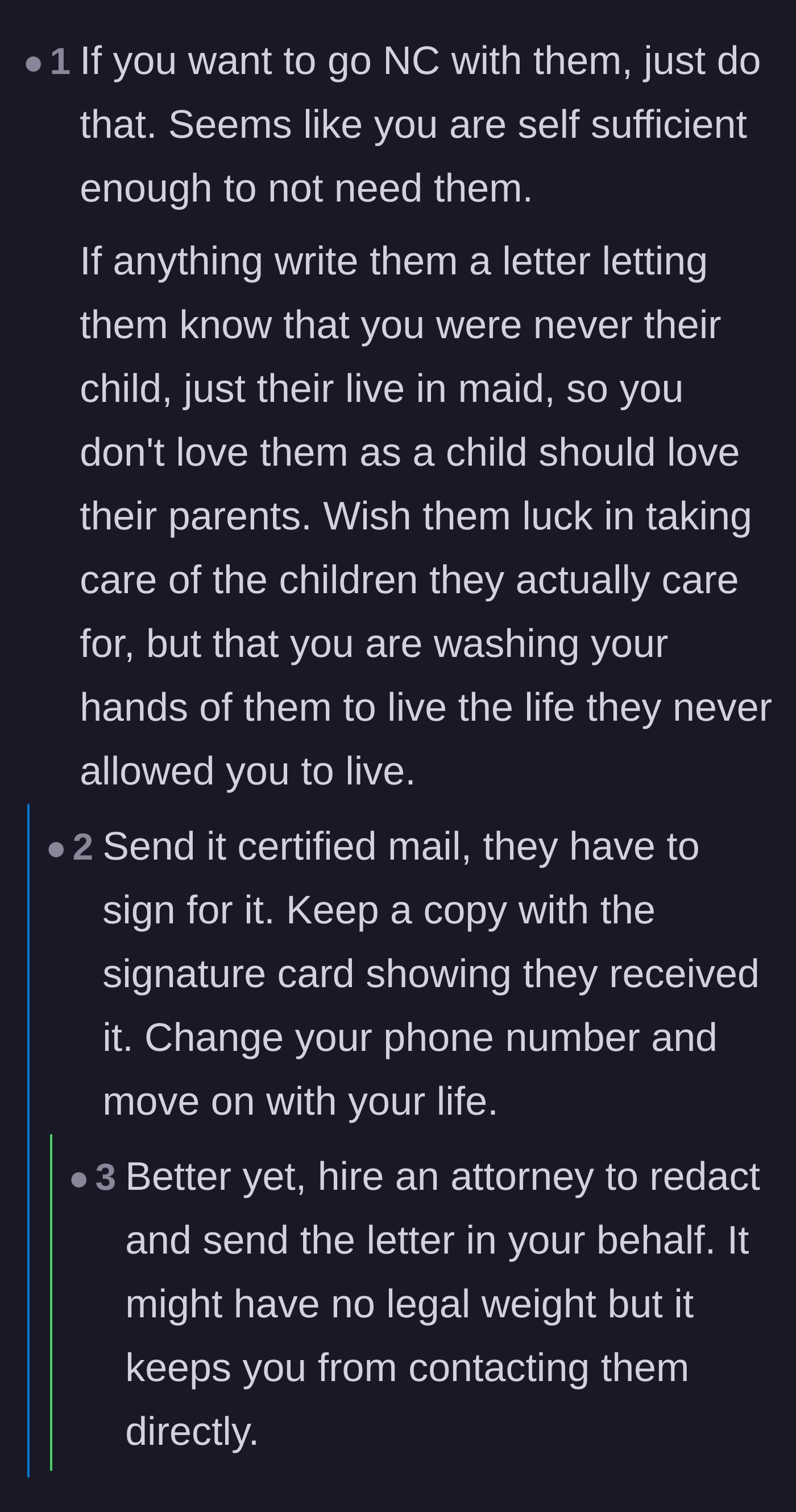 Comment thread 6 - Readers suggesting the young man send a formal, certified letter to officially cut contact and wash his hands of his parents for good.