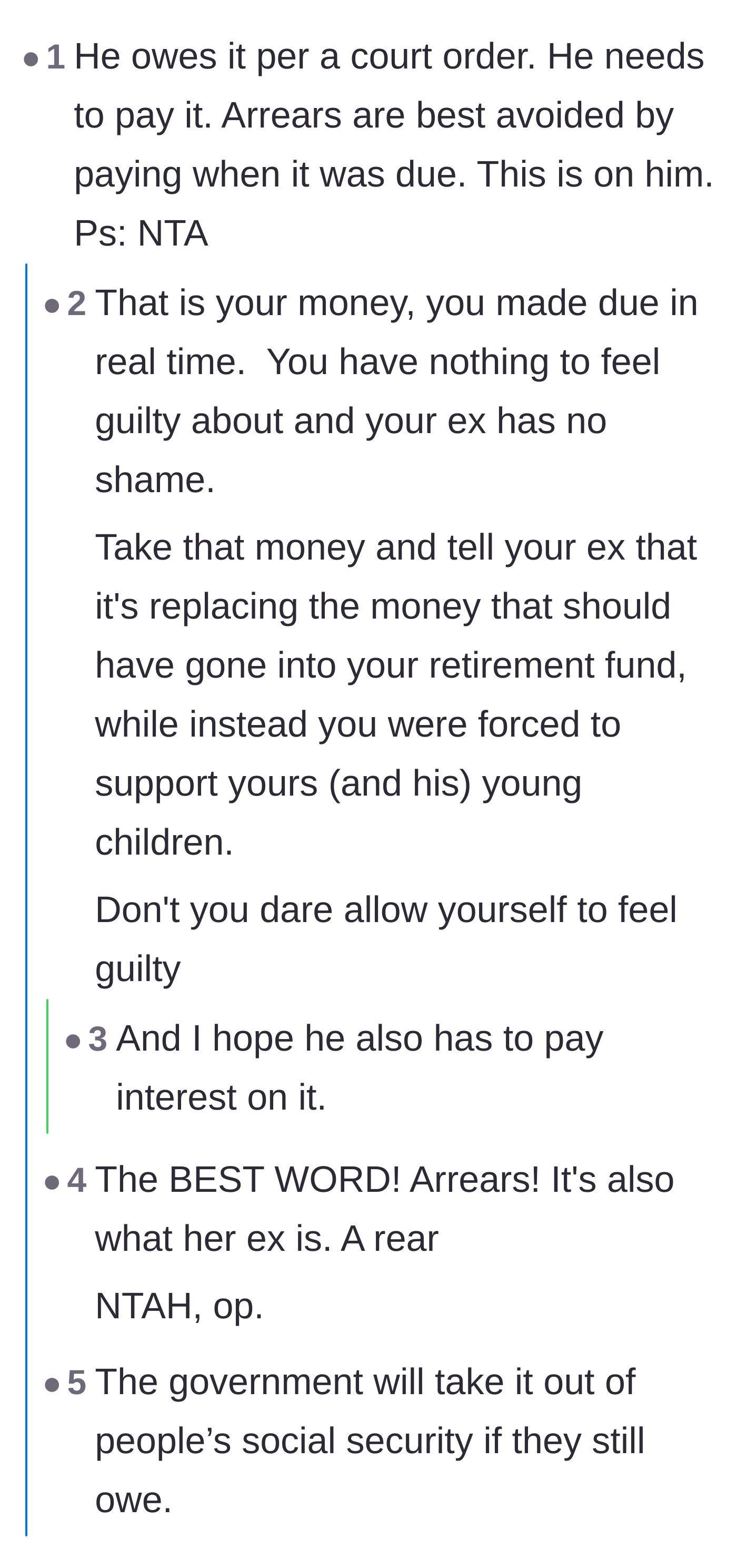 Comment thread 1 - Advice on how the government enforces child support arrears through social security and revoked passports
