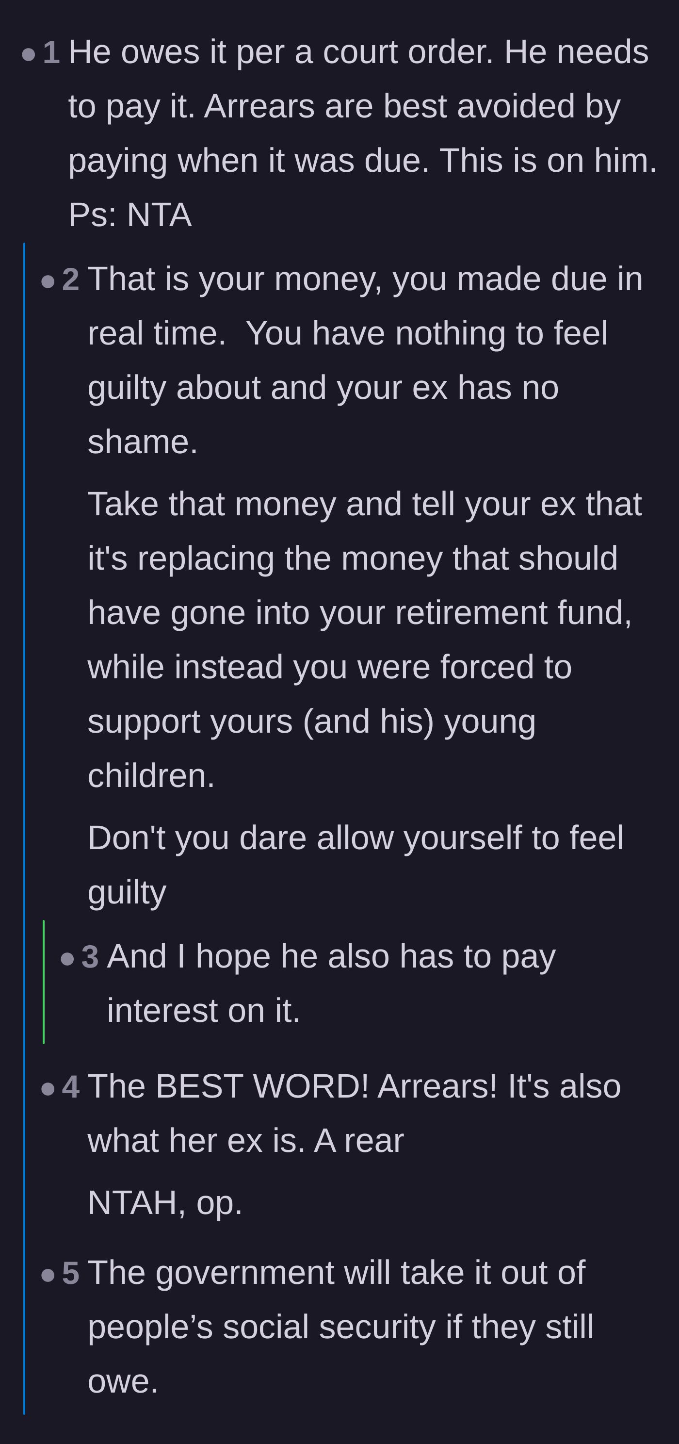 Comment thread 1 - Advice on how the government enforces child support arrears through social security and revoked passports