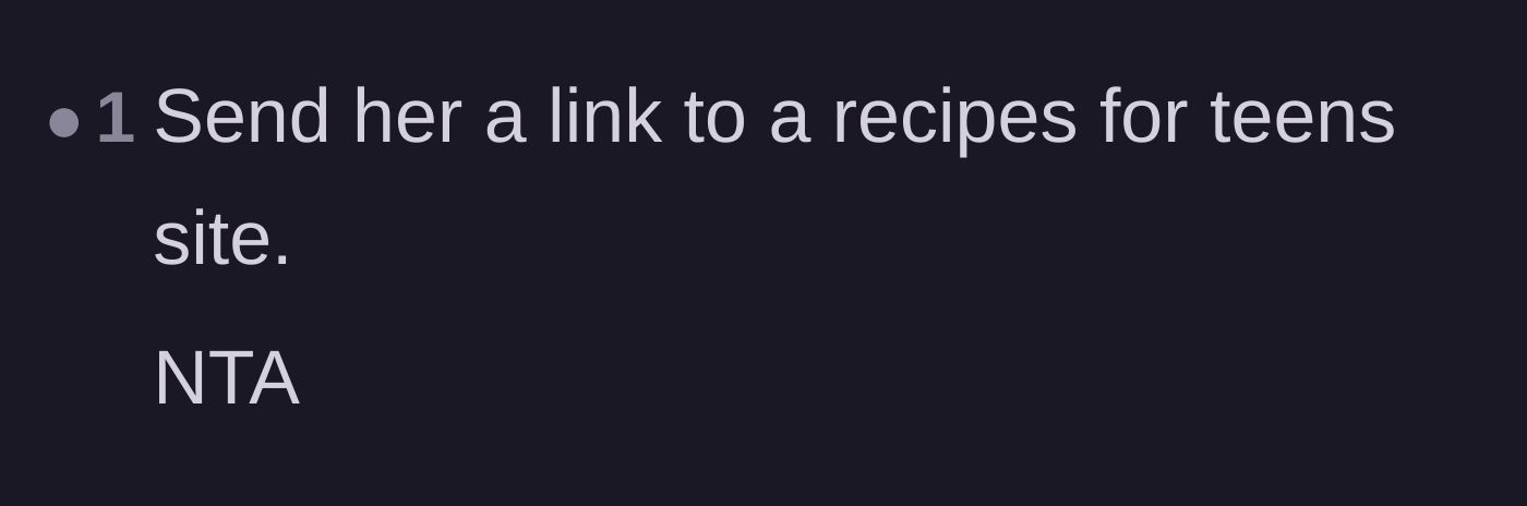Comment thread 6 - Suggesting the main character playfully fight back by sending the friend a link to a recipe website for teenagers.