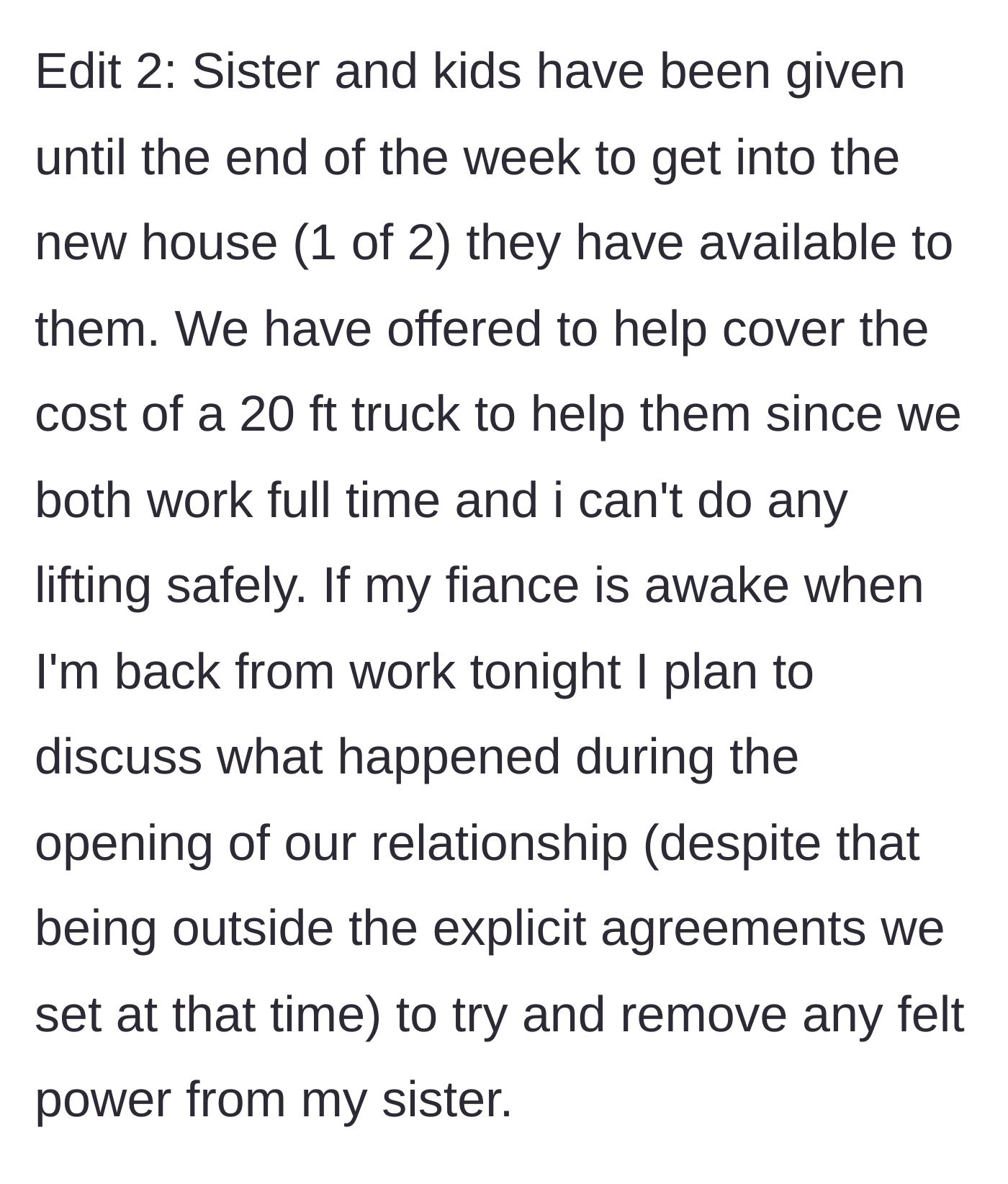 Story part 11 - Sister given a deadline to move out while main character plans to confess to fiance