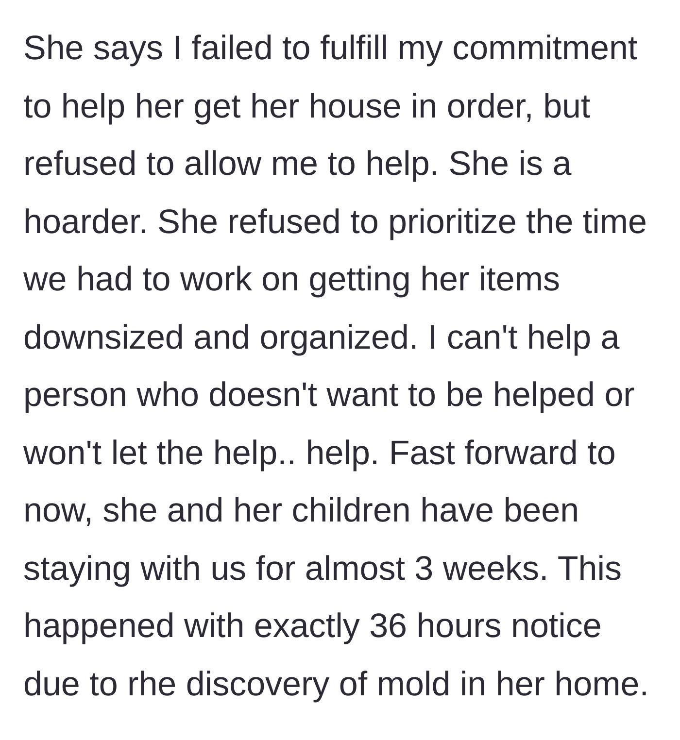 Story part 4 - Sister and kids suddenly moving into the main character's home due to mold discovery