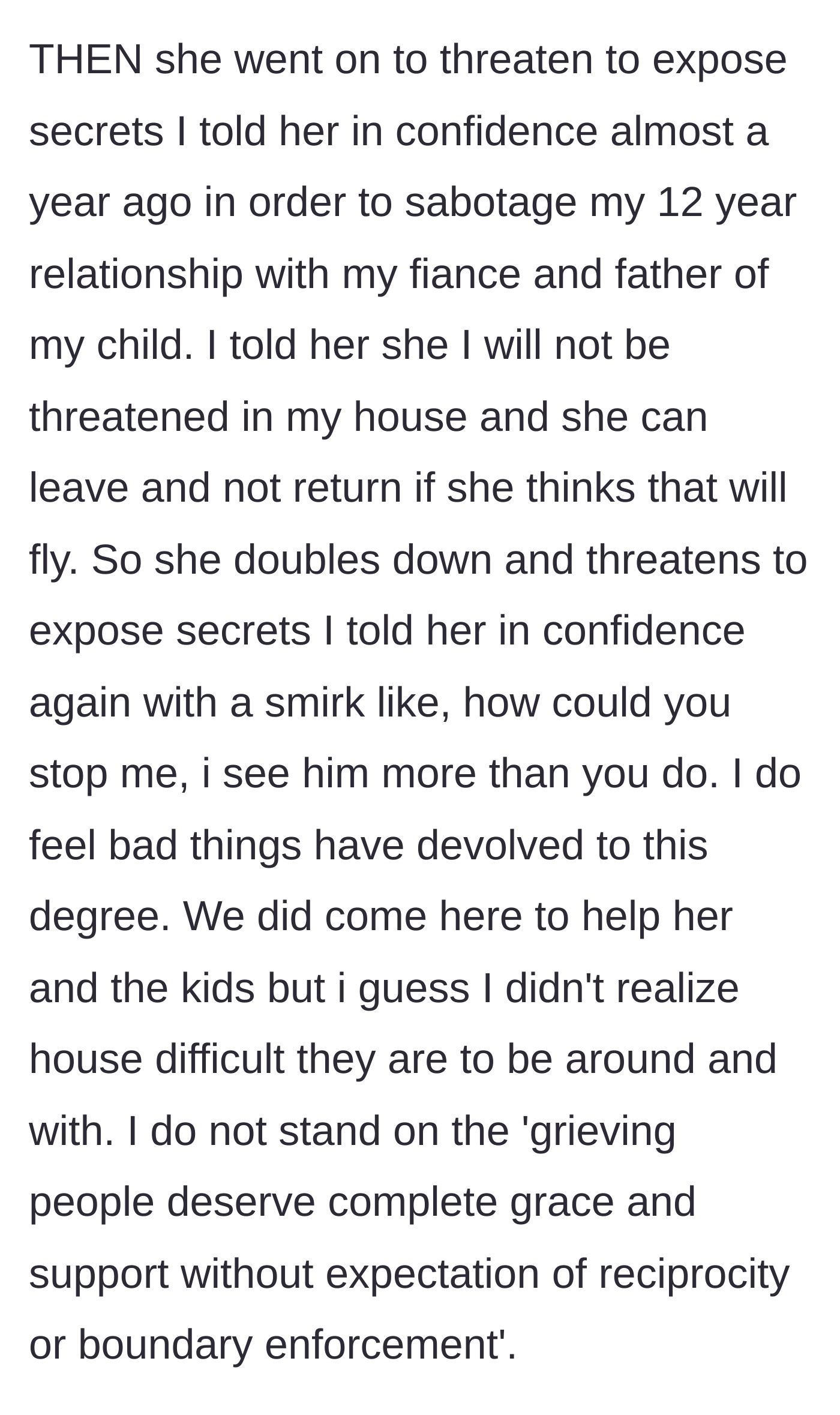 Story part 8 - Sister smirking and threatening to expose secrets to ruin the main character's relationship