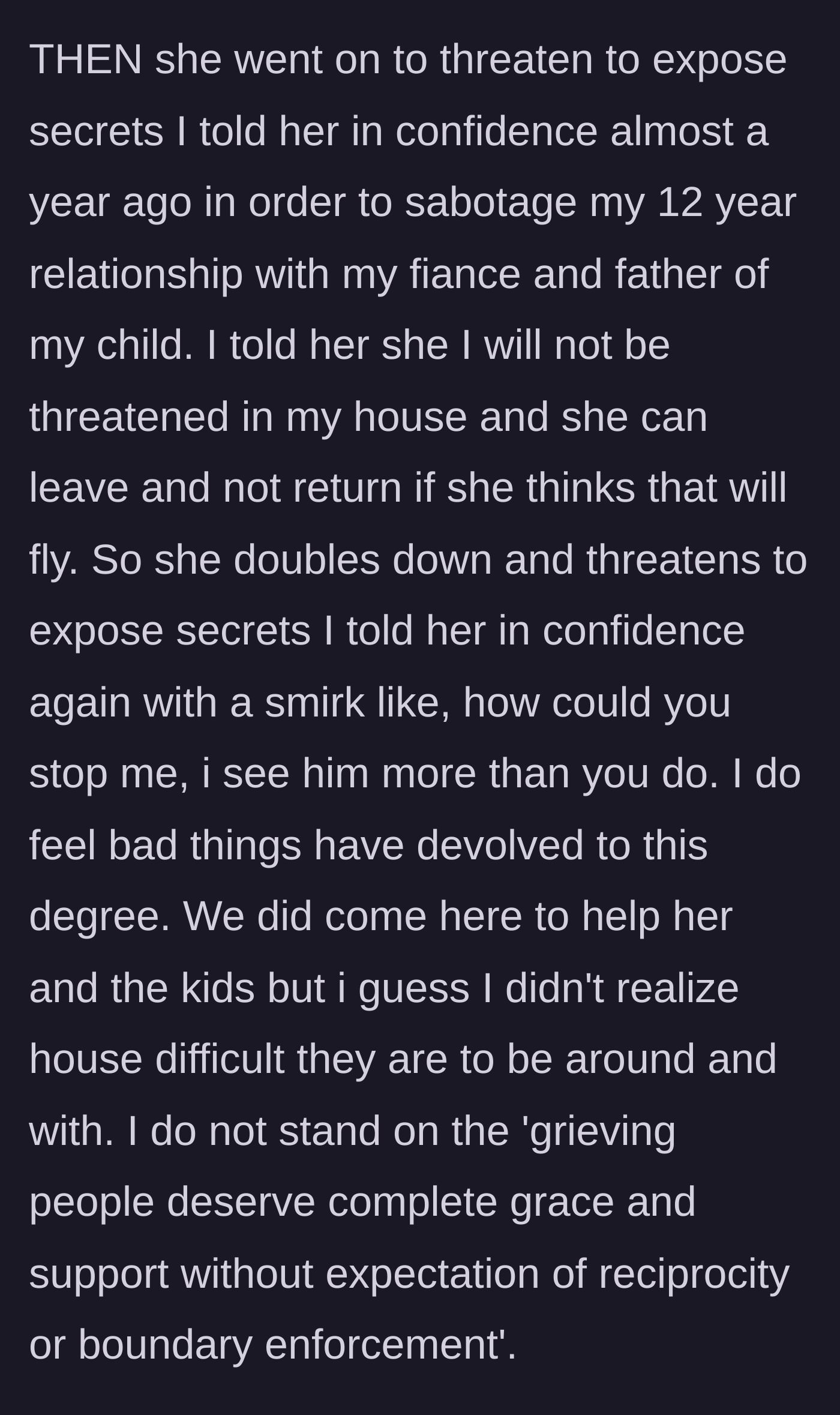 Story part 8 - Sister smirking and threatening to expose secrets to ruin the main character's relationship