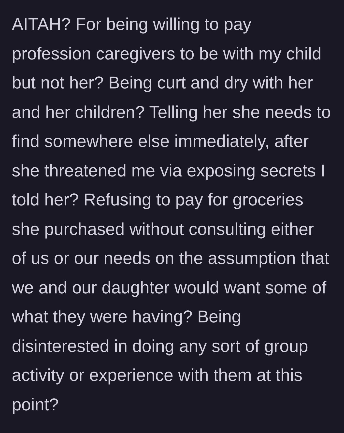 Story part 9 - Rapid-fire list of questions asking if kicking the sister out is justified