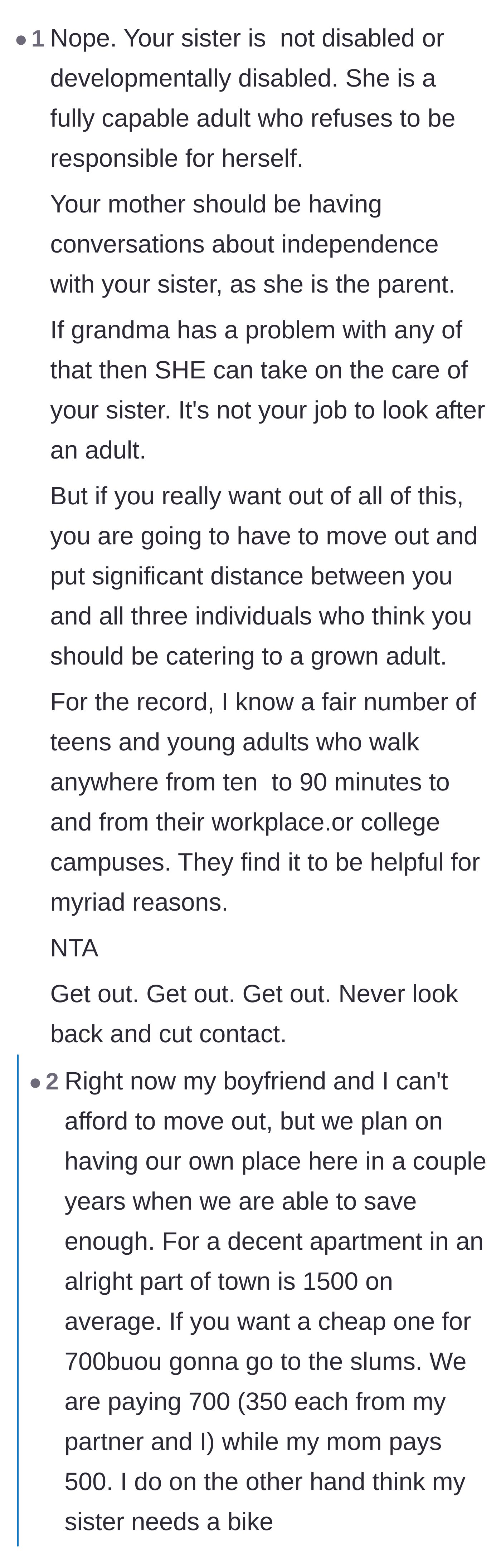 Comment thread 3 - Readers expressing outrage that the 18-year-old lives rent-free while the hardworking sister struggles to afford her own place
