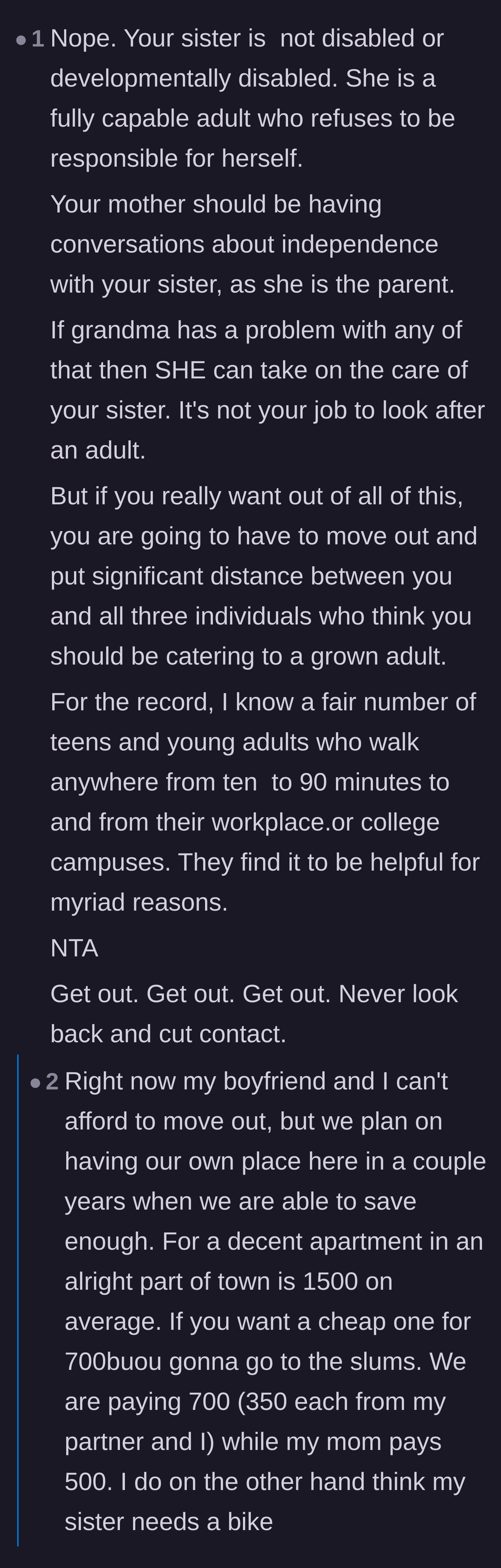Comment thread 3 - Readers expressing outrage that the 18-year-old lives rent-free while the hardworking sister struggles to afford her own place