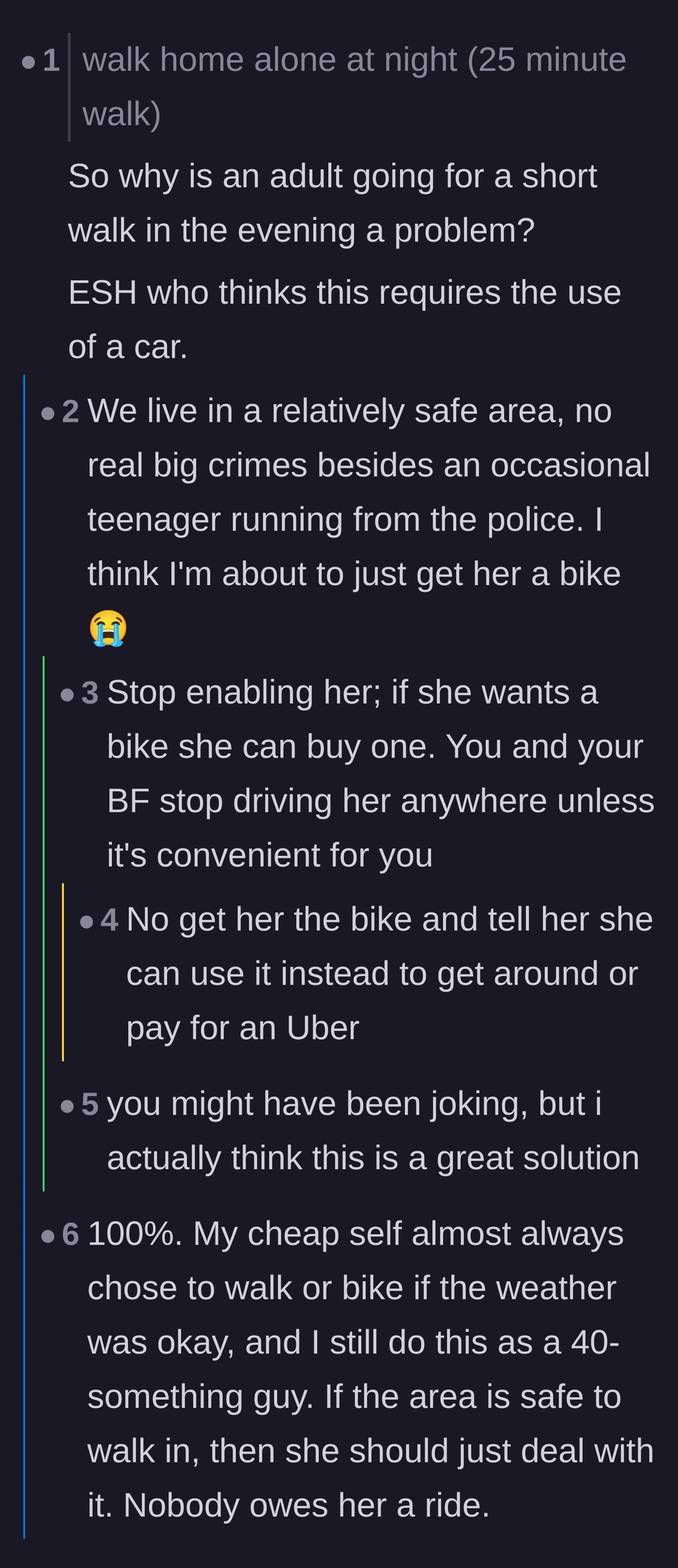 Comment thread 4 - A reality check about how a 25-minute walk is completely reasonable for a healthy young adult