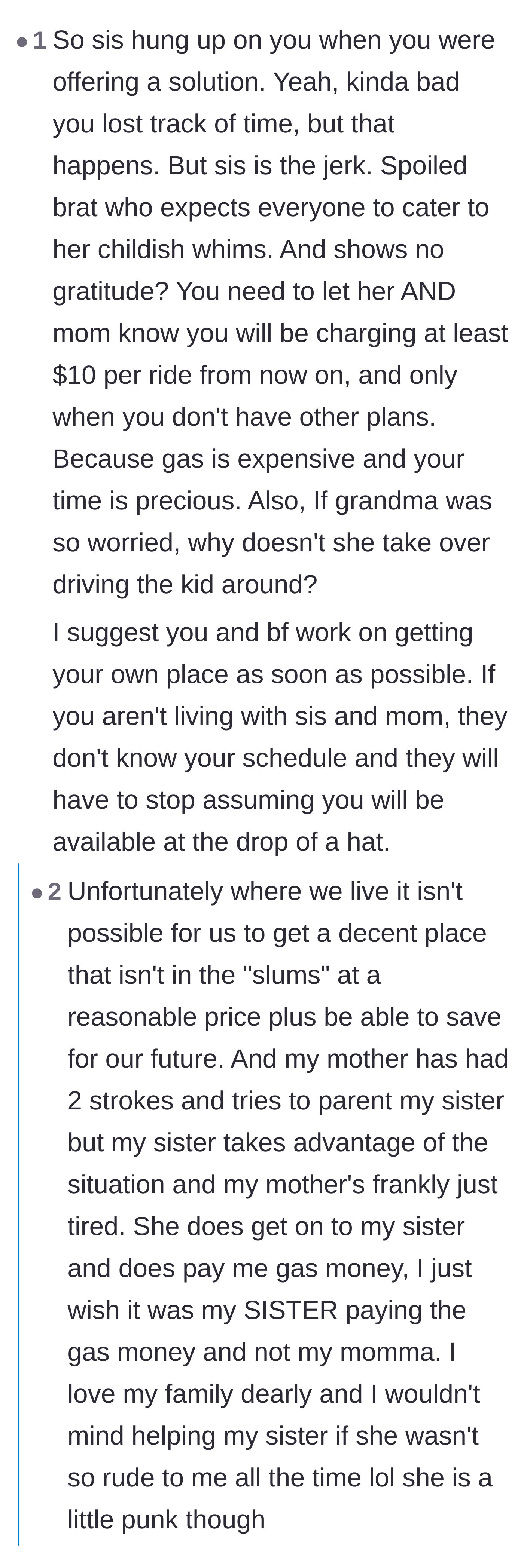 Comment thread 6 - Advice on treating the sister like an obnoxious roommate and enforcing strict financial boundaries