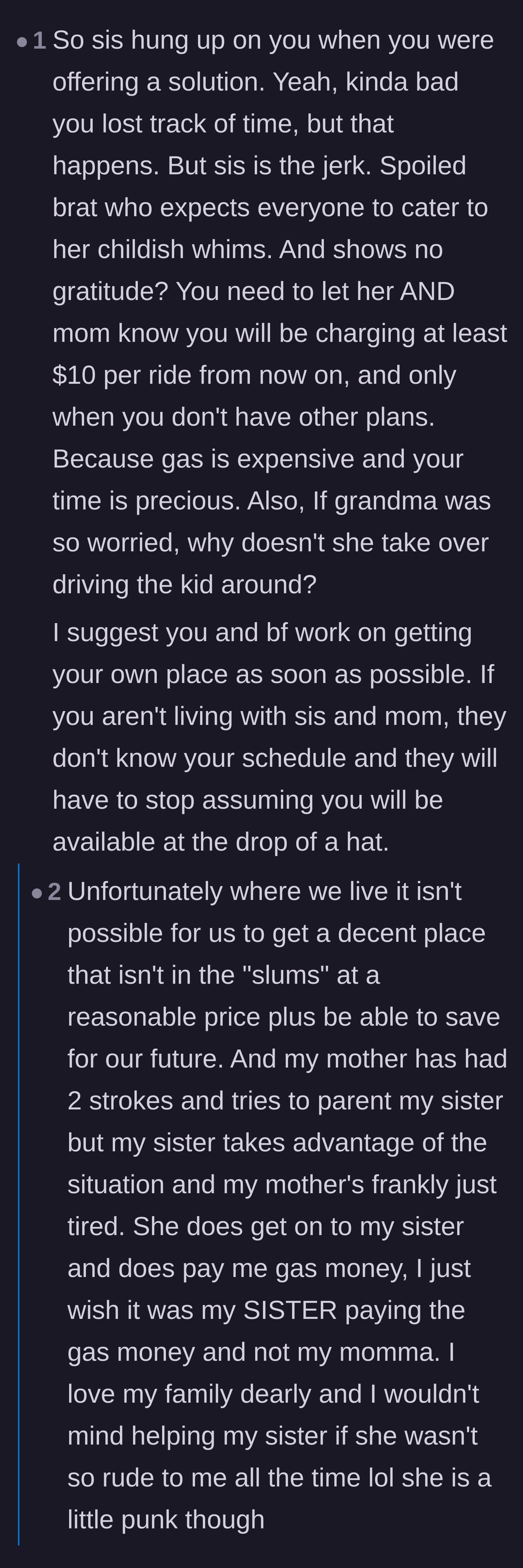 Comment thread 6 - Advice on treating the sister like an obnoxious roommate and enforcing strict financial boundaries
