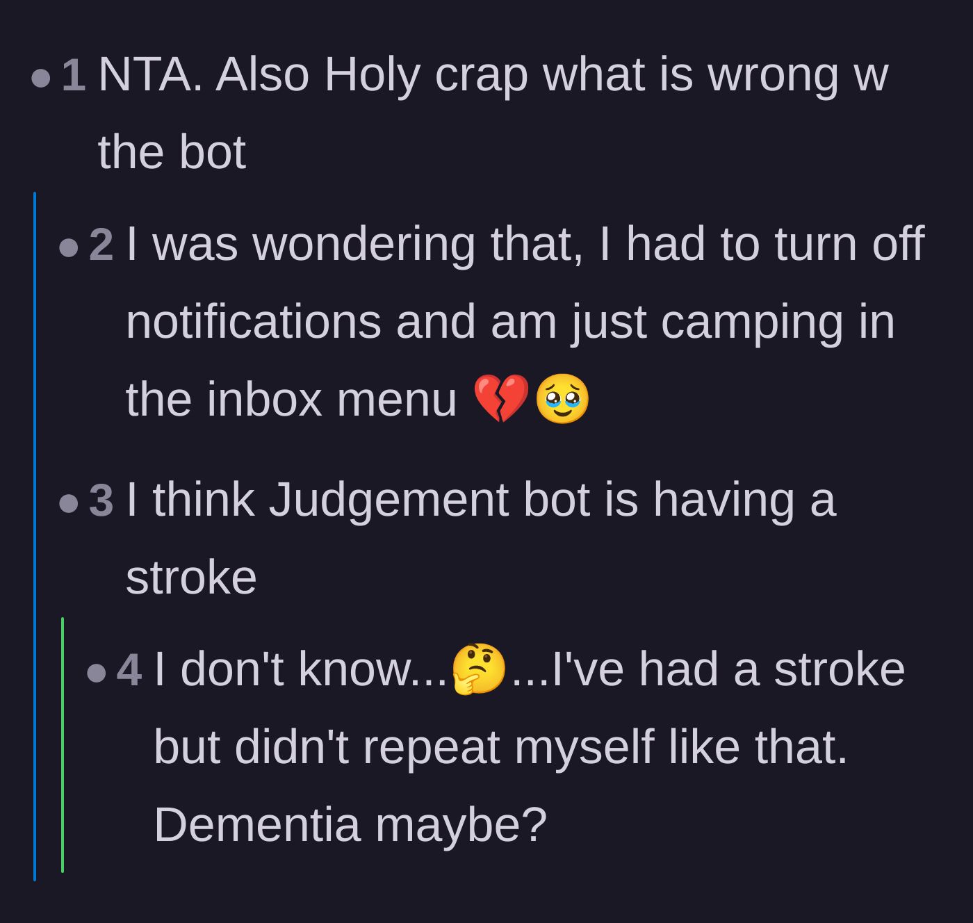 Comment thread 6 - More users laughing at the glitching bot, wondering if it's having a medical emergency.