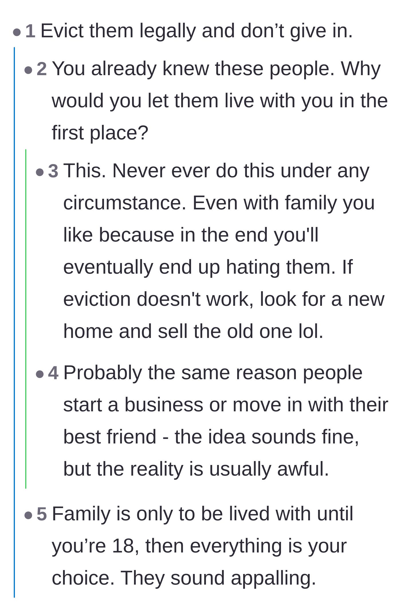 Comment thread 1 - Readers debating why the homeowner allowed his family to move in initially.