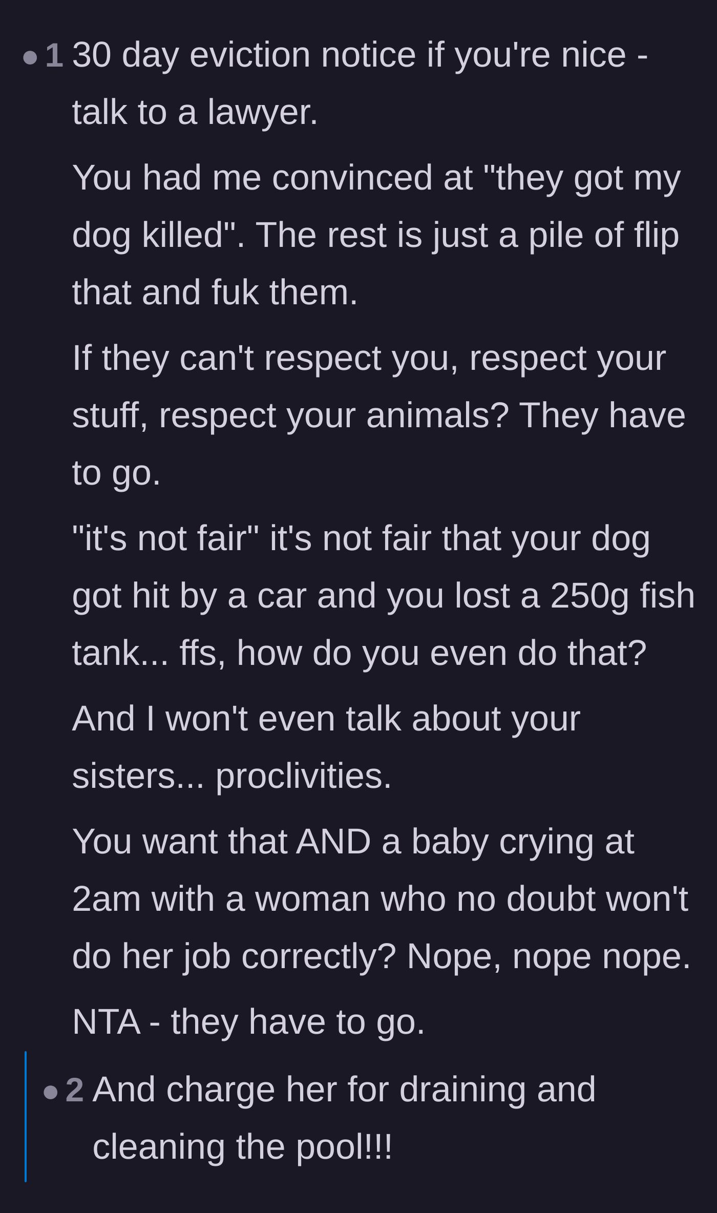 Comment thread 4 - A deep dive into the specific traumatic events and how to execute a 30-day eviction notice.