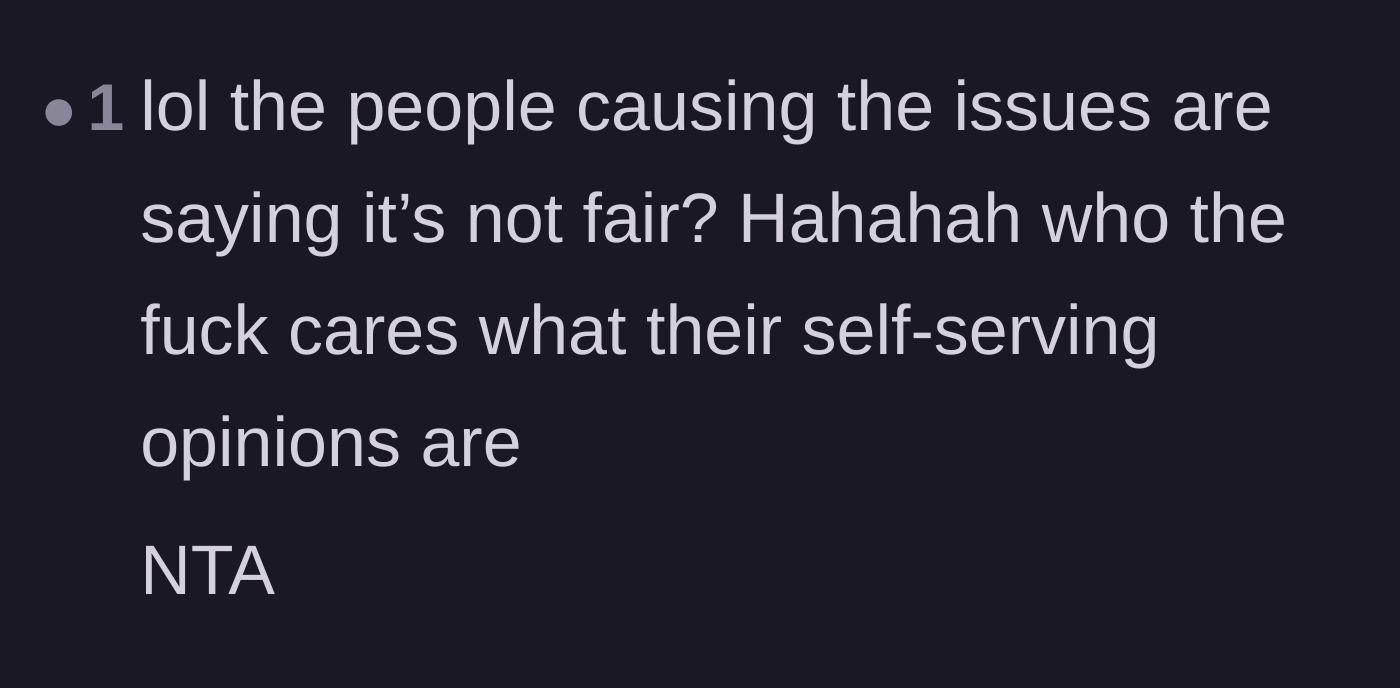 Comment thread 5 - A short, blunt reaction to the audacity of the family claiming the eviction is unfair.