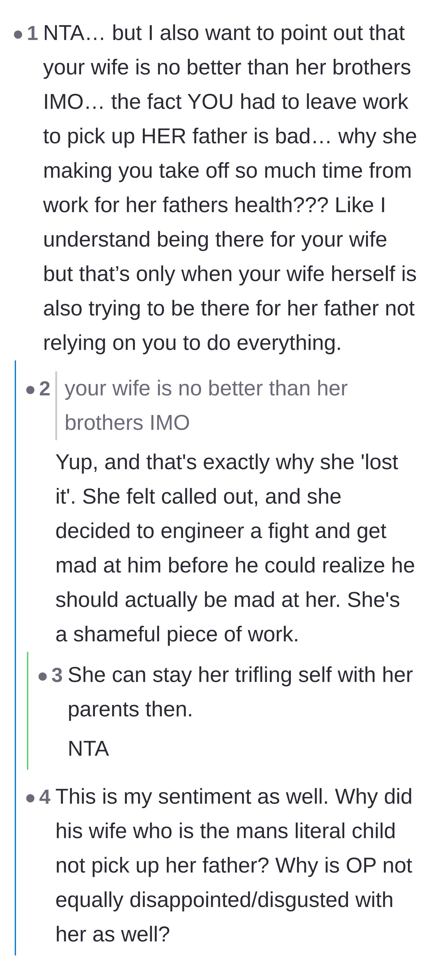 Comment thread 1 - Readers call out the wife for being just as negligent as her brothers and deflecting her guilt by getting angry.