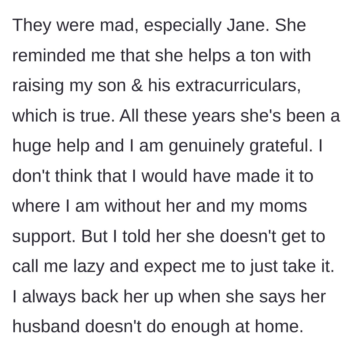 Story part 7 - The sister defending her contributions as an aunt and childcare helper.