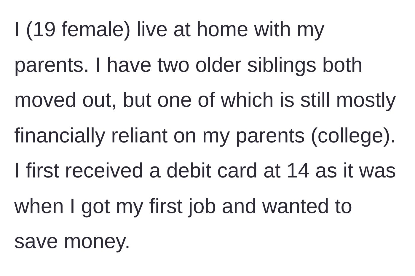 Story part 1 - A 14-year-old girl getting her first job and setting up a joint bank account to save her money.