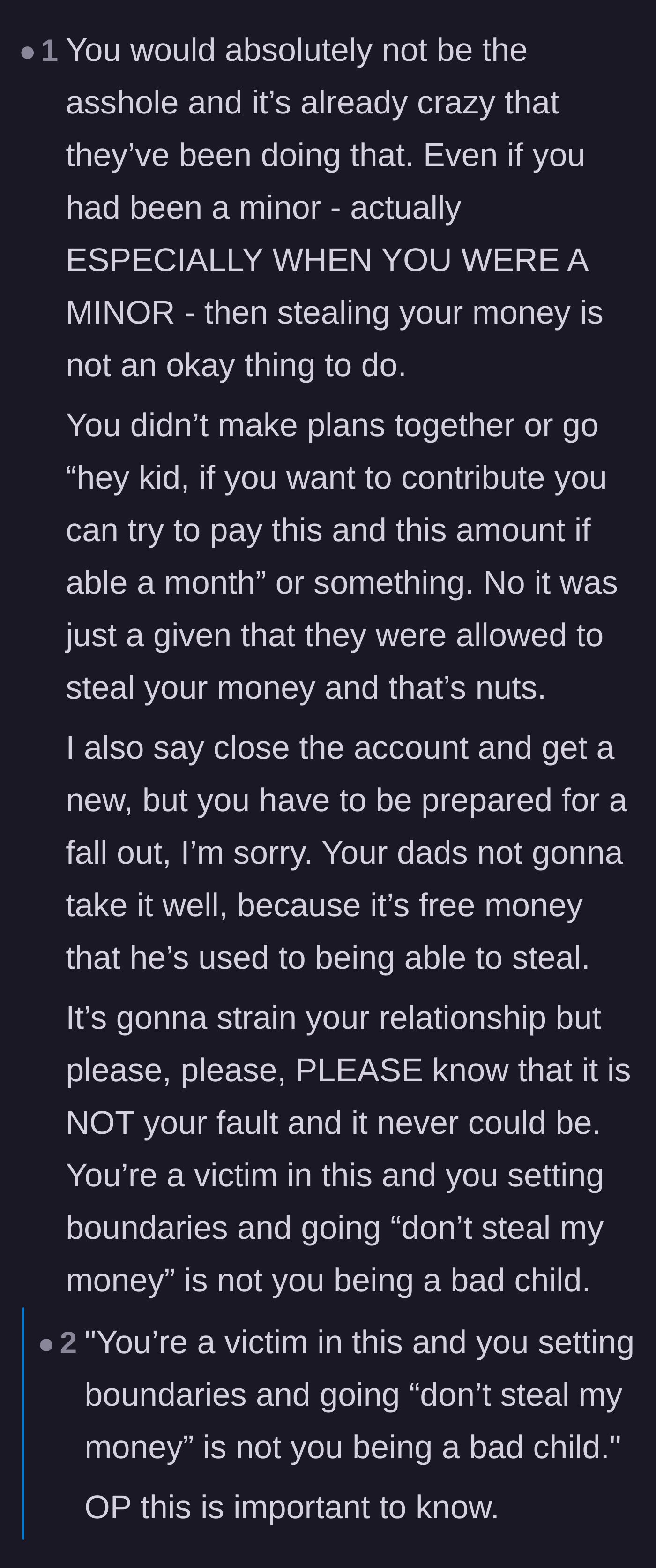 Comment thread 3 - Reassurance that the author is a victim of theft, warning that setting boundaries will cause inevitable friction.