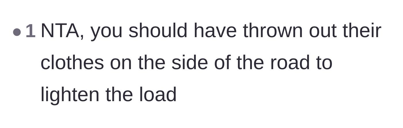 Comment thread 5 - A dramatic suggestion to throw the friends' clothes out on the side of the road.
