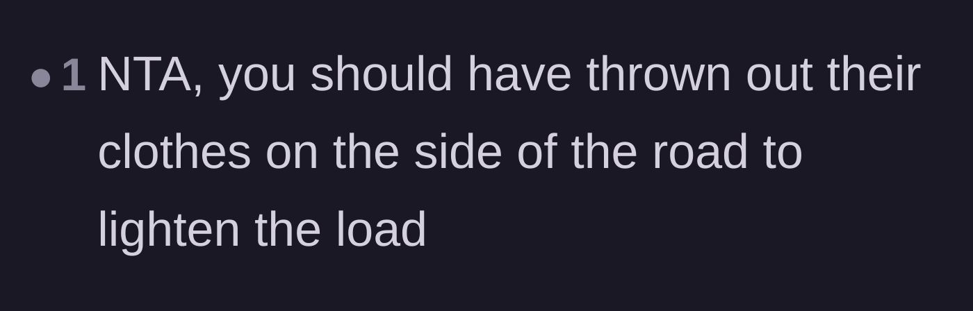Comment thread 5 - A dramatic suggestion to throw the friends' clothes out on the side of the road.