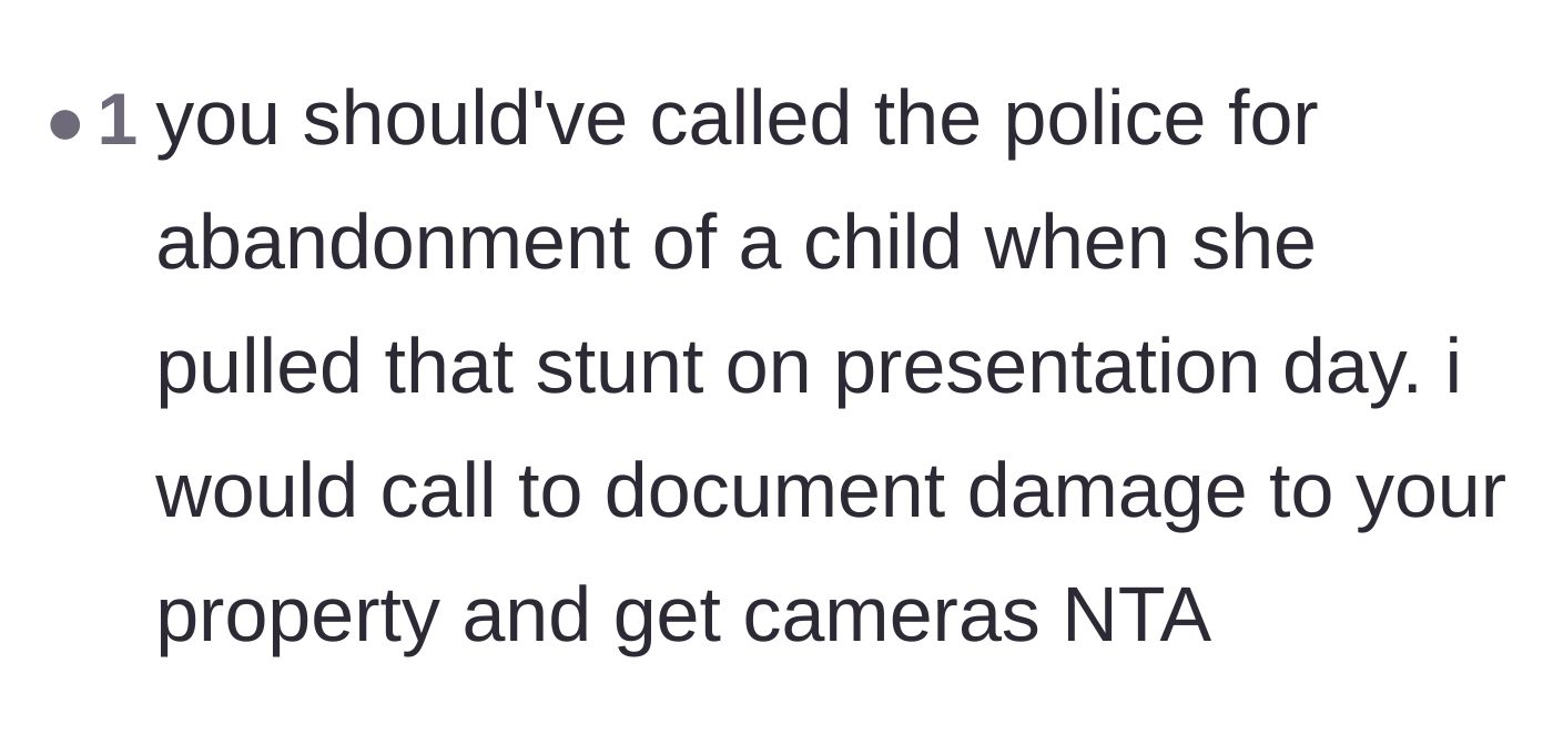 Comment thread 3 - Advice to call the police for child abandonment and document the door vandalism with cameras.