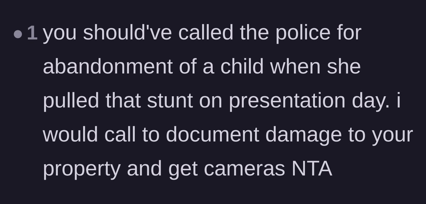 Comment thread 3 - Advice to call the police for child abandonment and document the door vandalism with cameras.