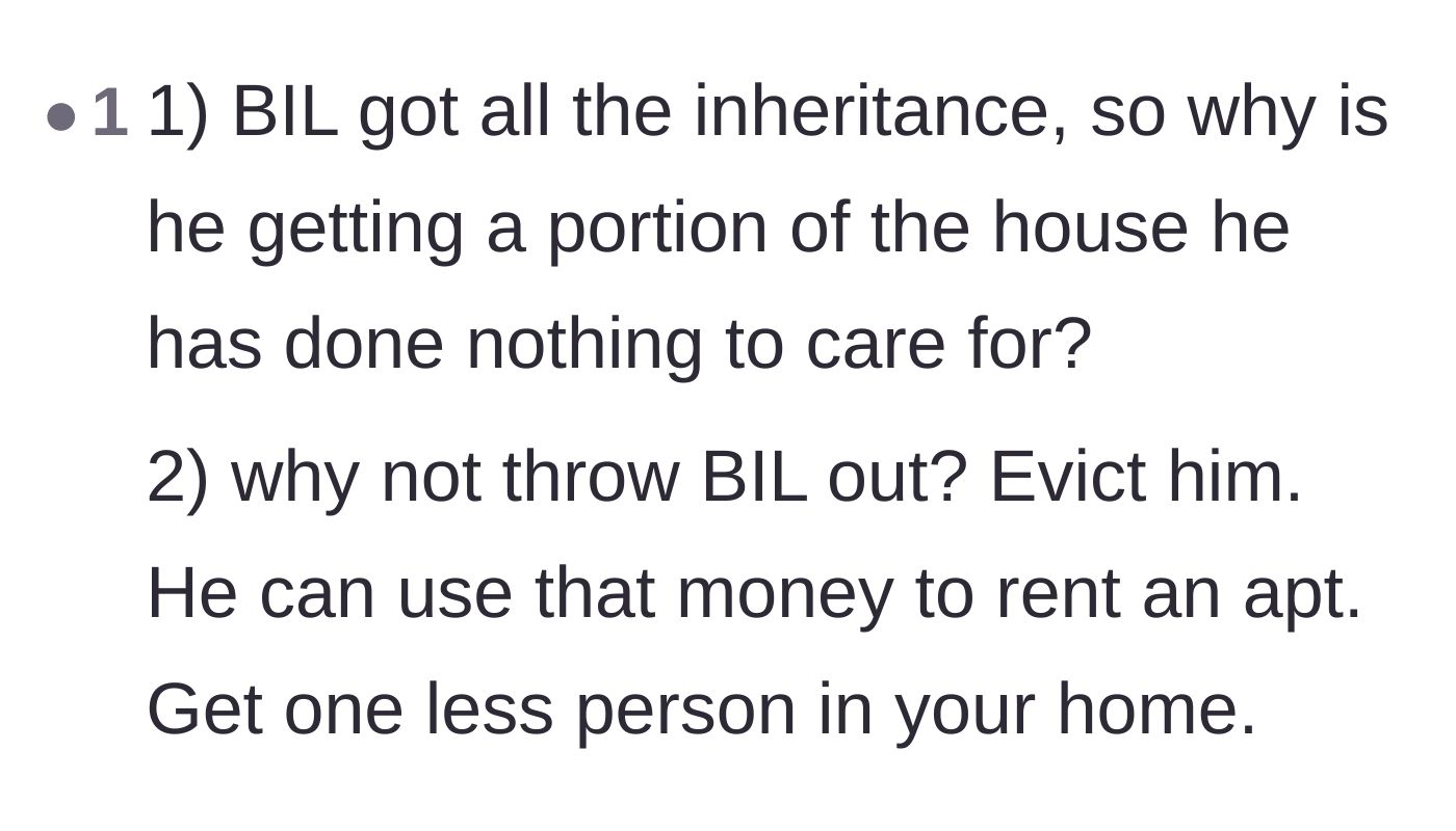 Comment thread 4 - Questions about why the brother-in-law gets a stake in the house and demands to kick him out.