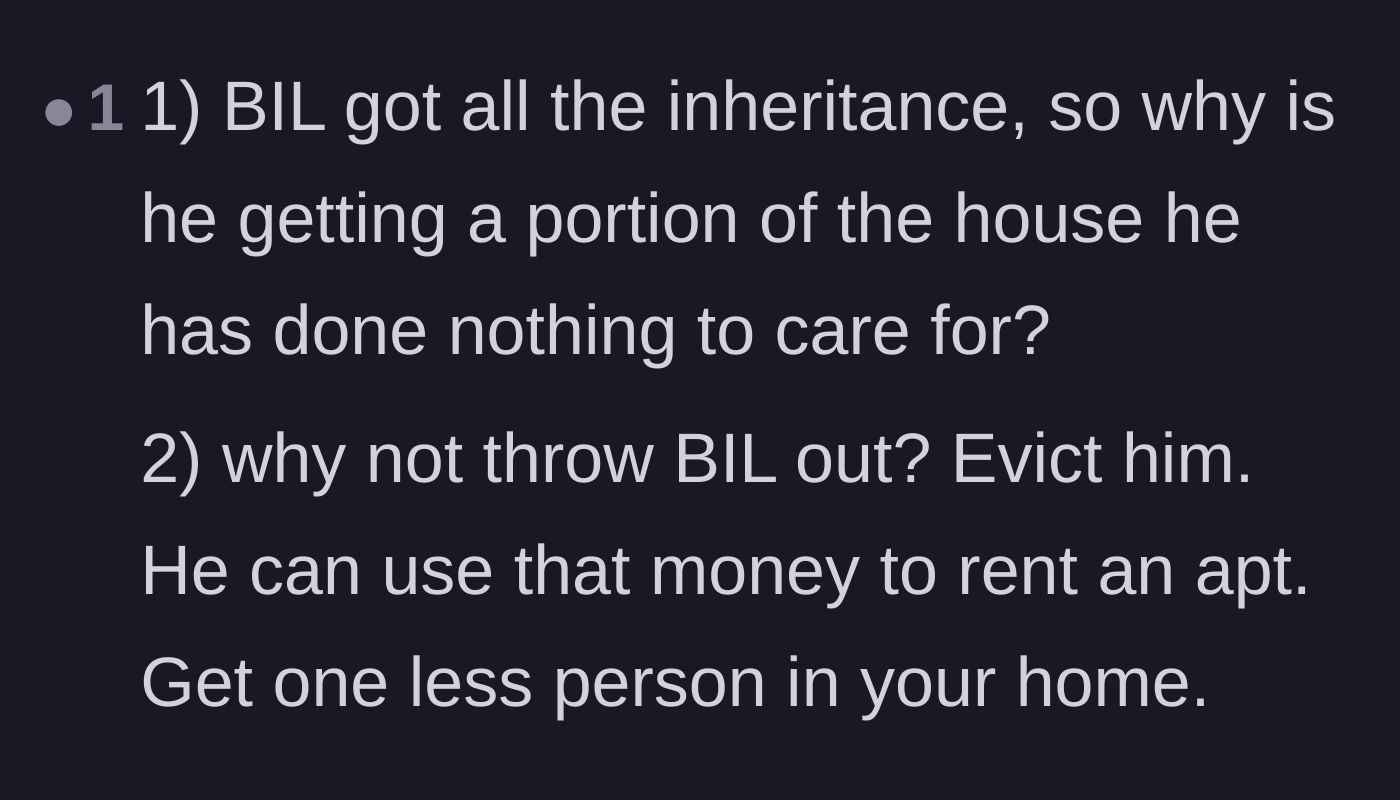 Comment thread 4 - Questions about why the brother-in-law gets a stake in the house and demands to kick him out.