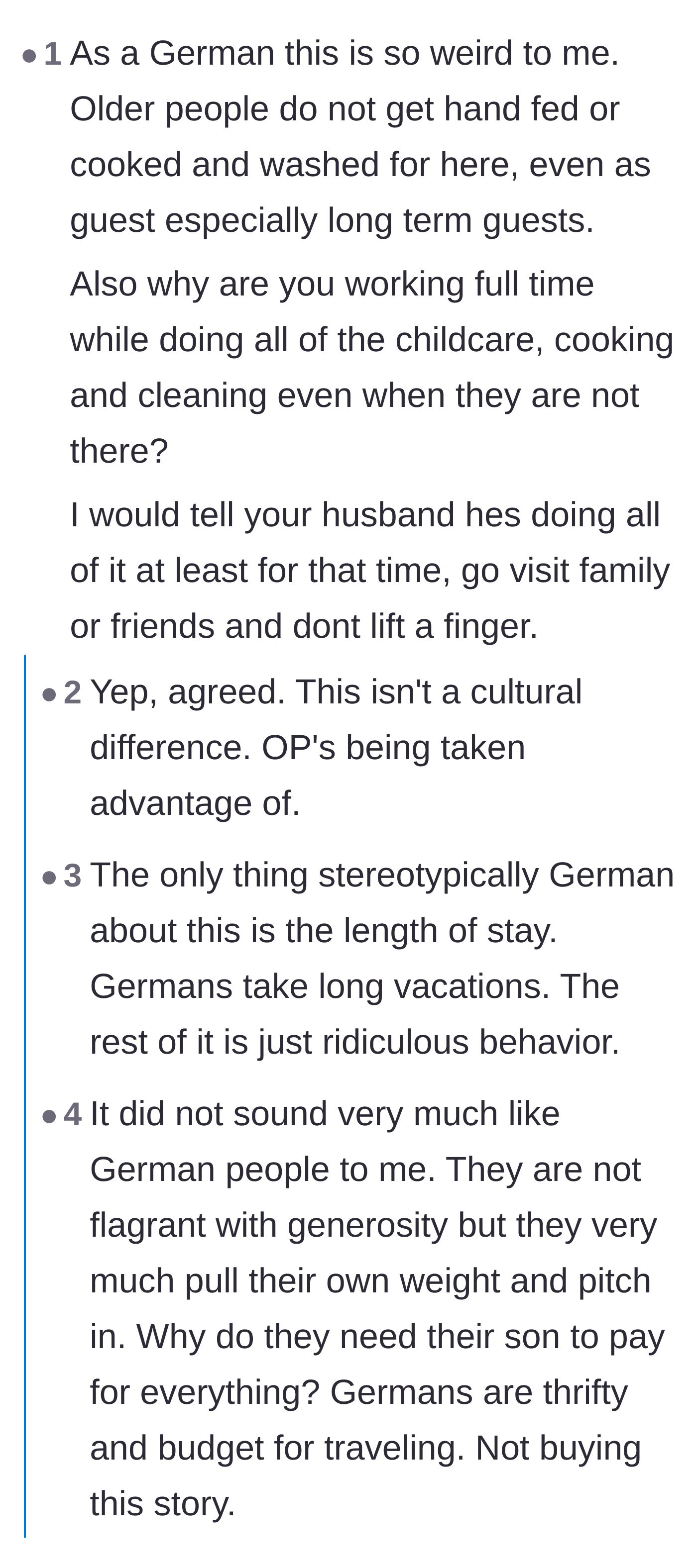 Comment thread 2 - A discussion debunking the myth that the in-laws' entitlement is just a quirky German cultural difference.