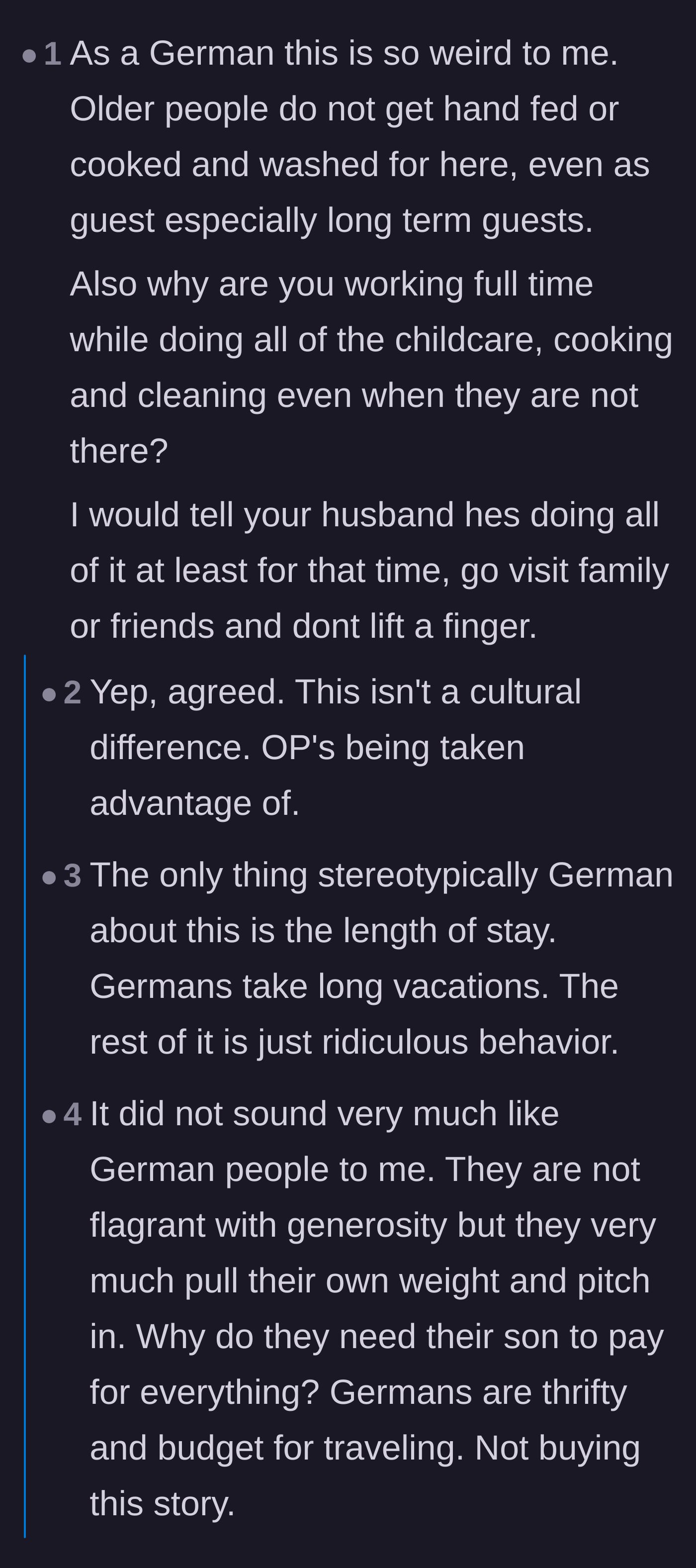 Comment thread 2 - A discussion debunking the myth that the in-laws' entitlement is just a quirky German cultural difference.