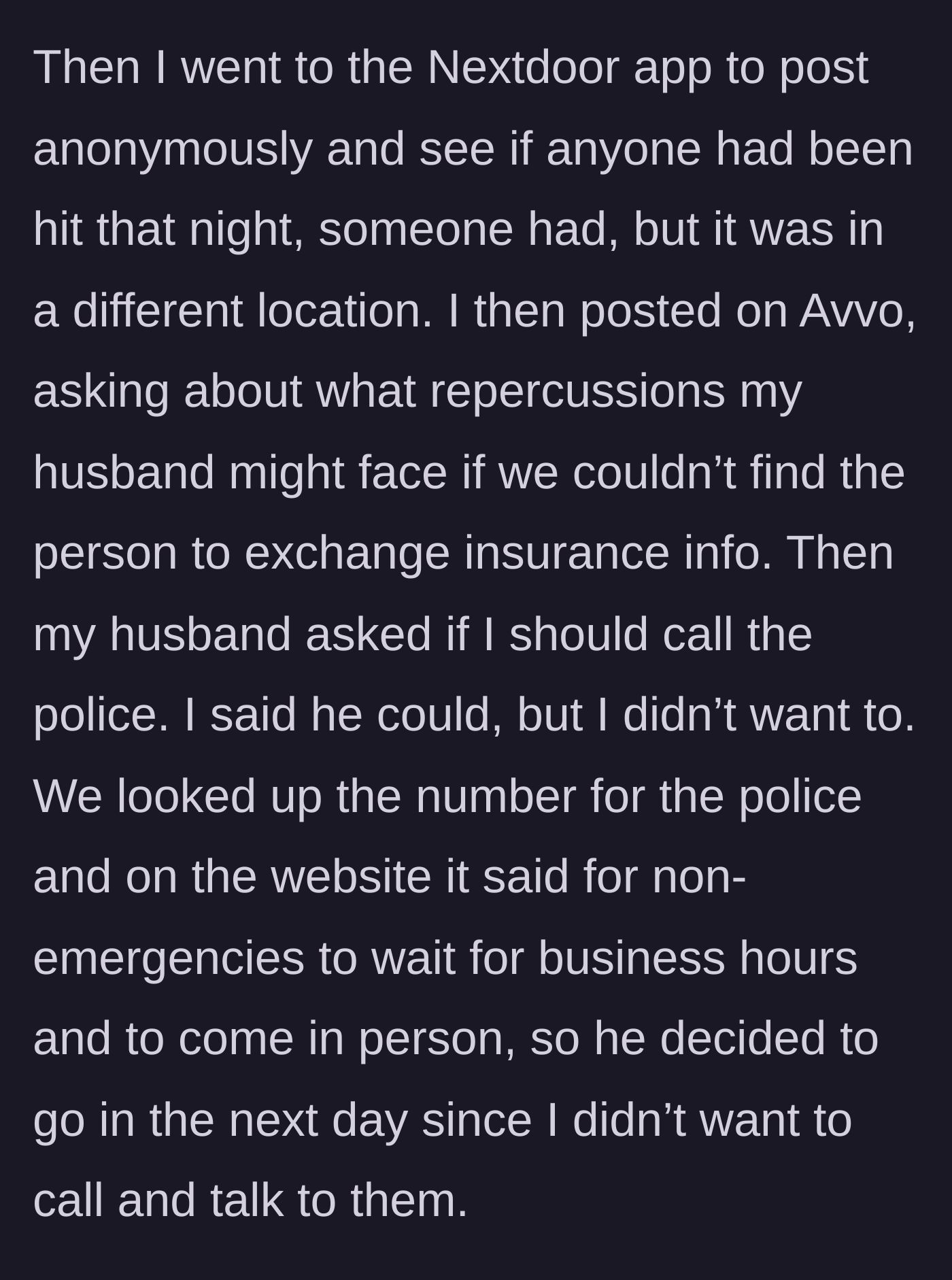 Story part 4 - Wife investigates online while the husband avoids contacting the authorities.