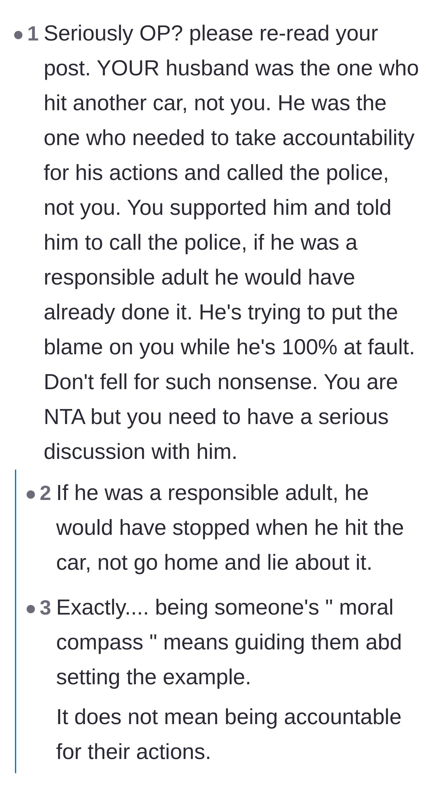 Comment thread 1 - Readers point out that a responsible adult doesn't need to be told not to flee the scene of an accident.