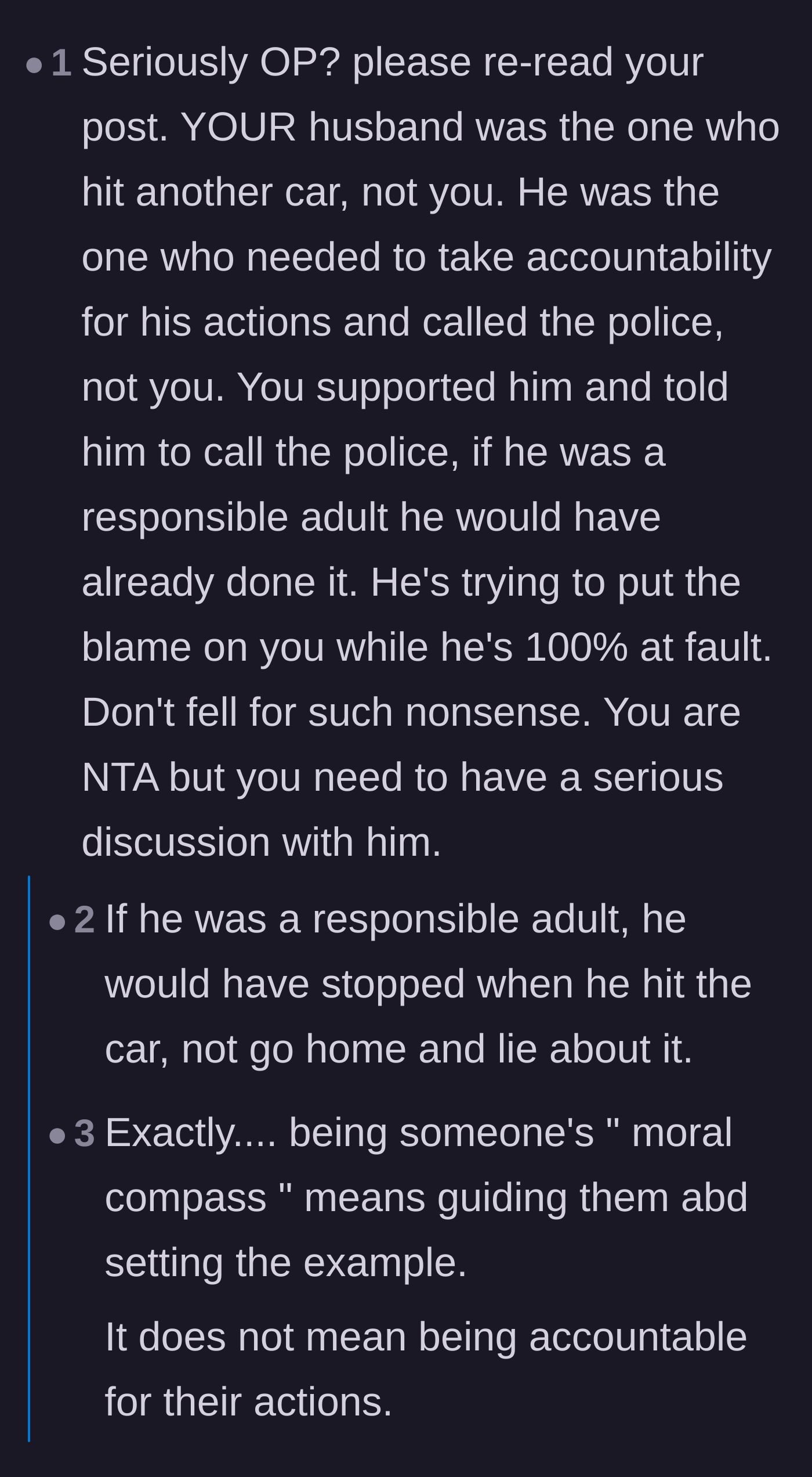 Comment thread 1 - Readers point out that a responsible adult doesn't need to be told not to flee the scene of an accident.