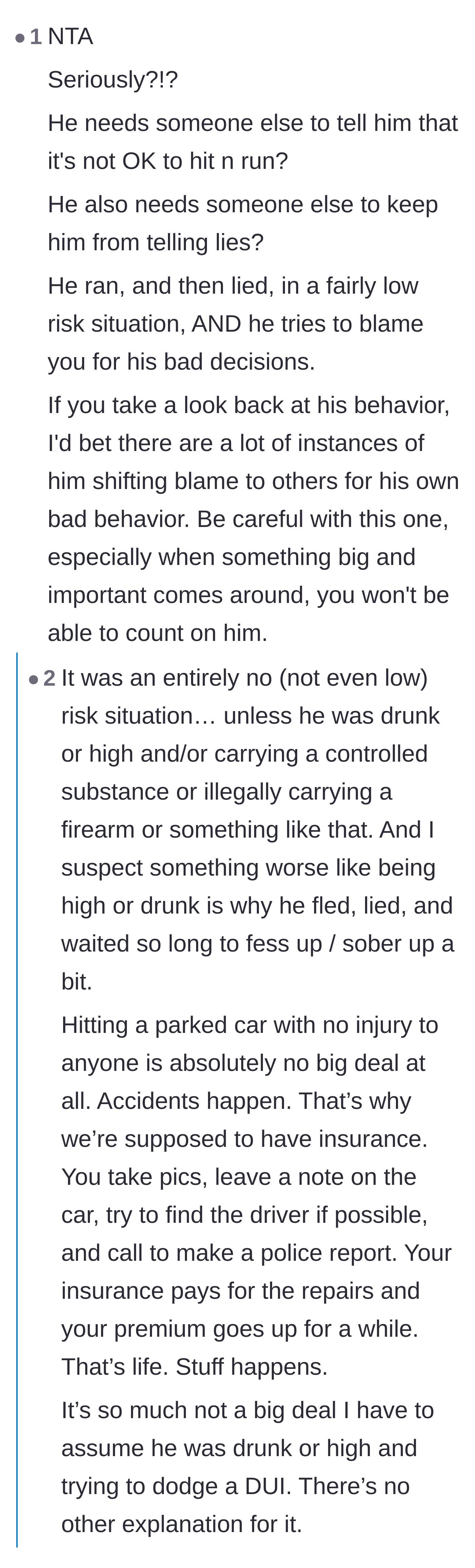 Comment thread 4 - Speculation that the husband fled the low-risk scene because he might have been driving under the influence.