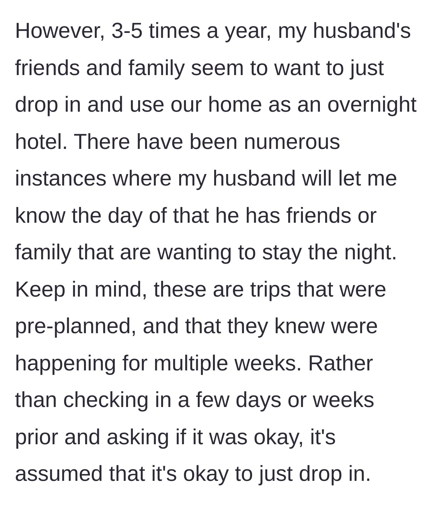 Story part 2 - Detailing how the husband's family regularly gives day-of notice for trips they planned weeks in advance.