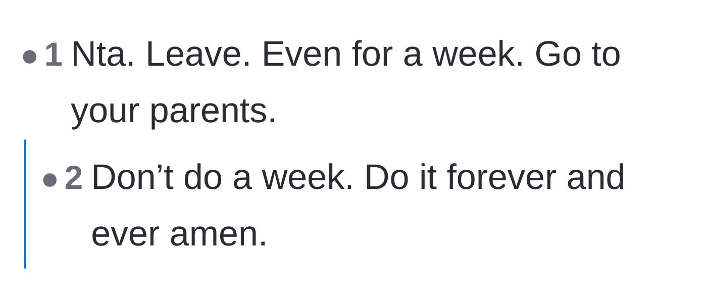 Comment thread 4 - A brief but fierce exchange urging the wife to leave her husband permanently.