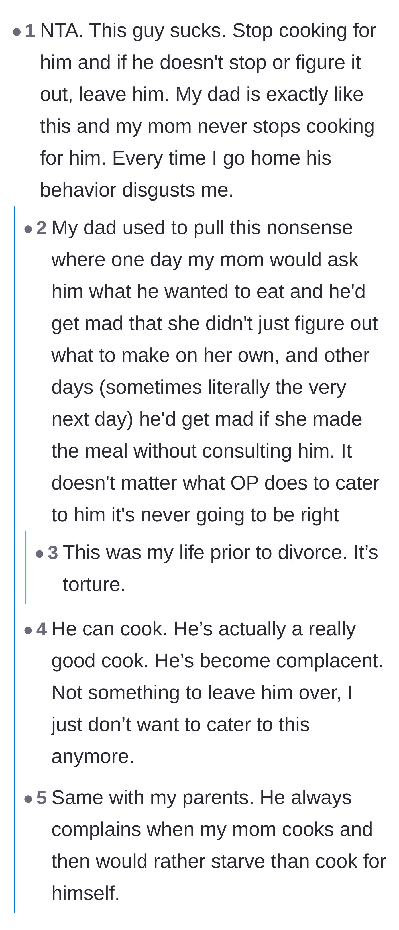 Comment thread 3 - Discussion on whether repeatedly refusing a spouse's cooking is a form of emotional control.