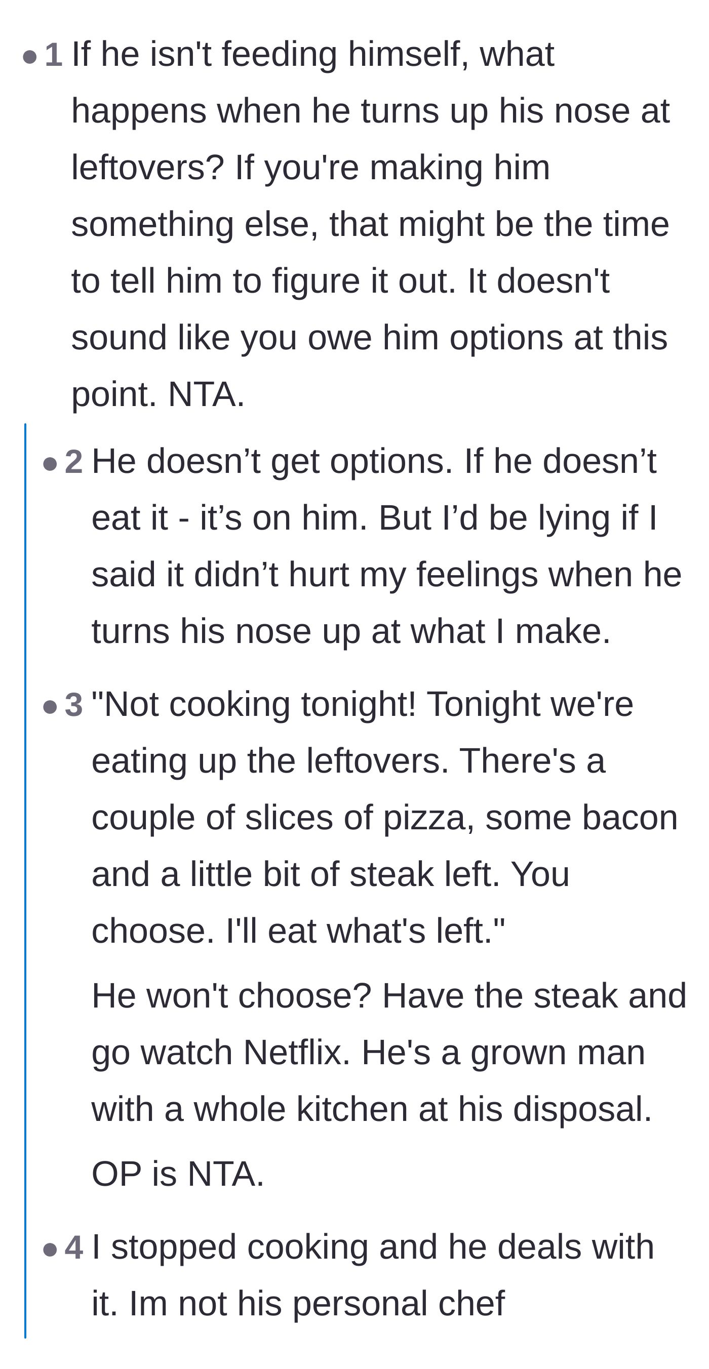 Comment thread 4 - Advice for the wife to stop letting her husband's rejection of leftovers dictate her self-worth.