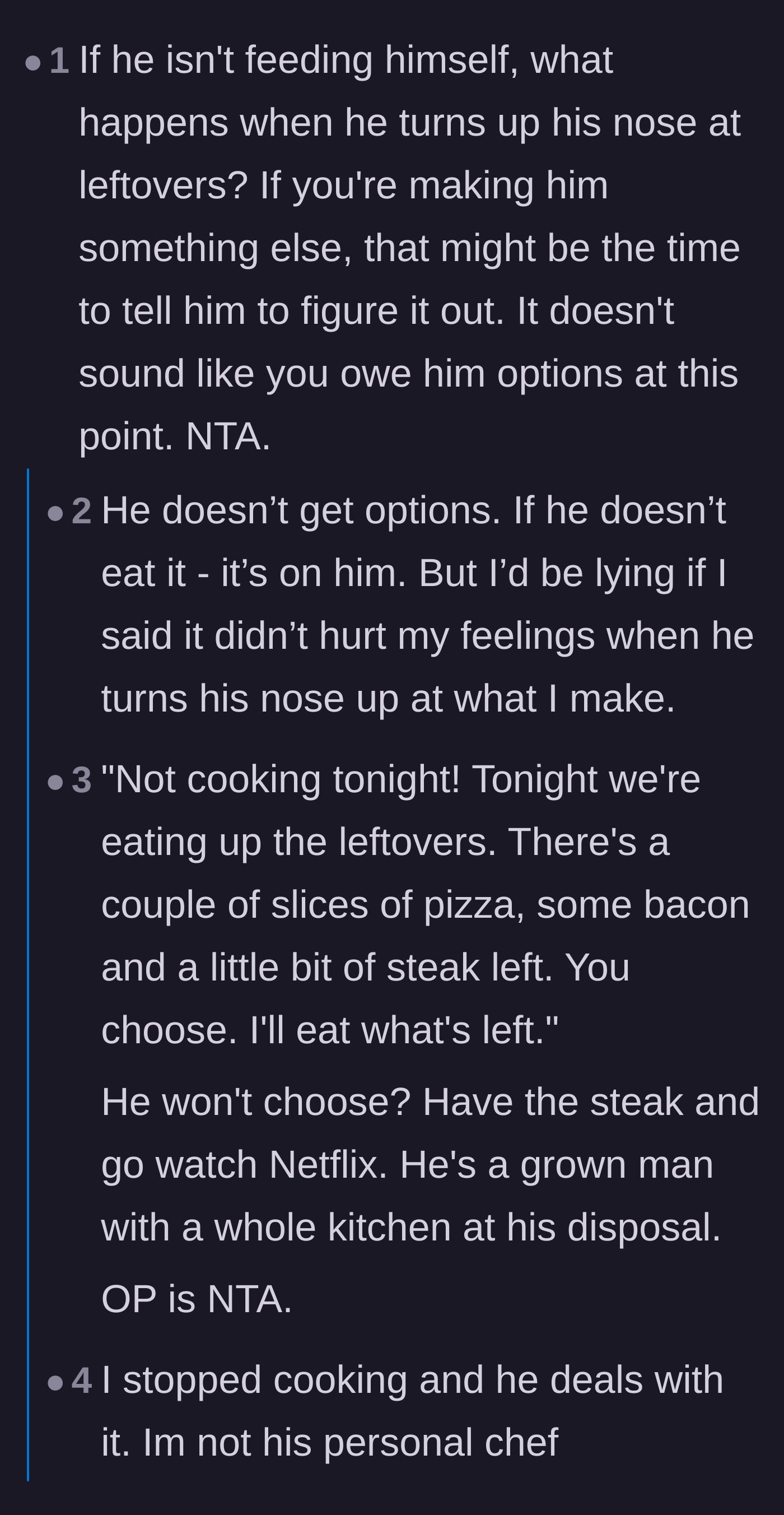 Comment thread 4 - Advice for the wife to stop letting her husband's rejection of leftovers dictate her self-worth.