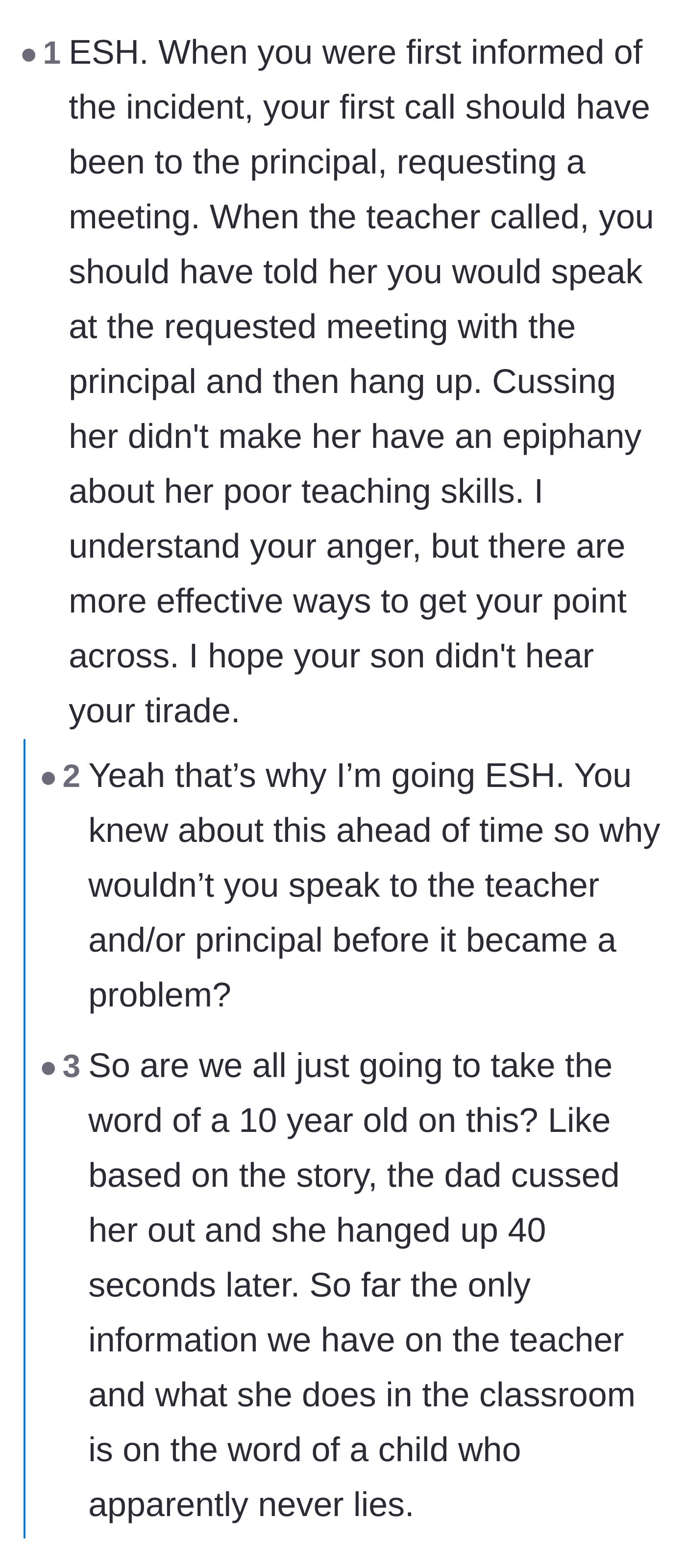 Comment thread 2 - Commenters criticize the dad for lacking adult problem-solving skills and bypassing the principal.
