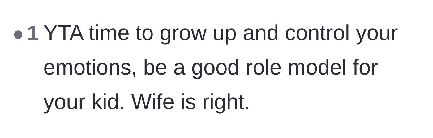 Comment thread 5 - A short comment telling the dad to grow up and be a better role model.
