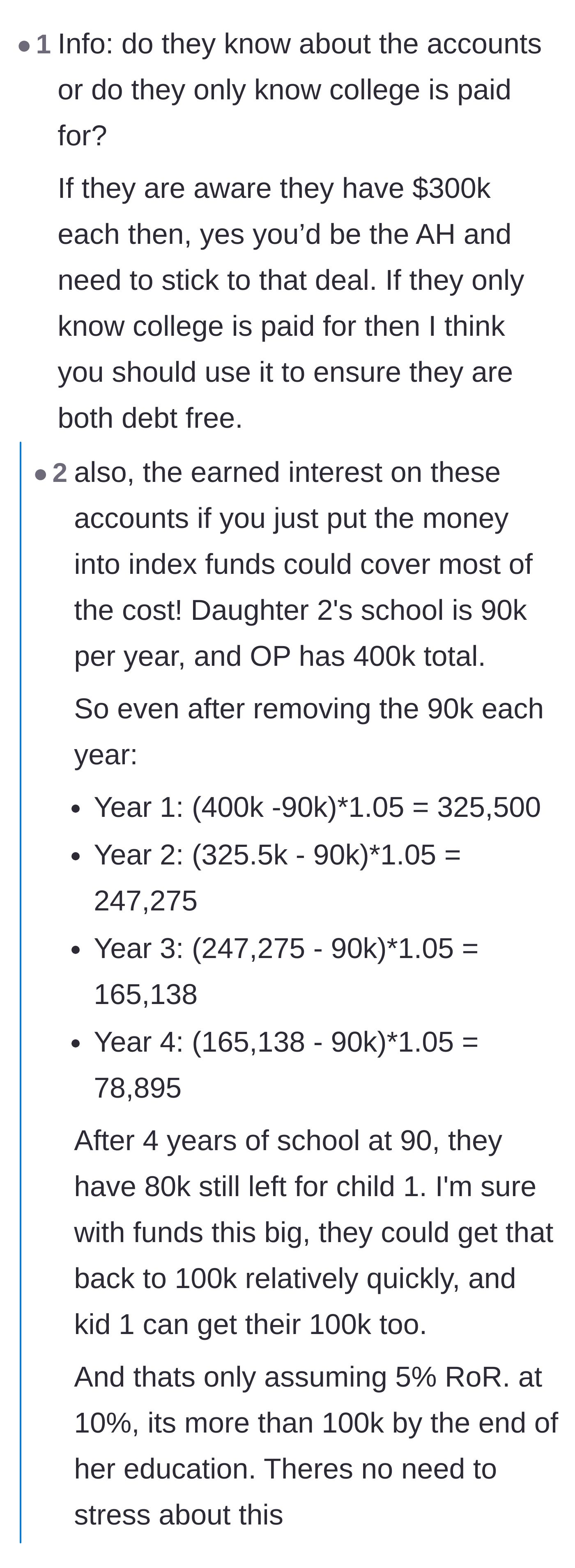 Comment thread 6 - A mathematical breakdown showing how compound interest on the remaining funds can easily cover the shortfall.