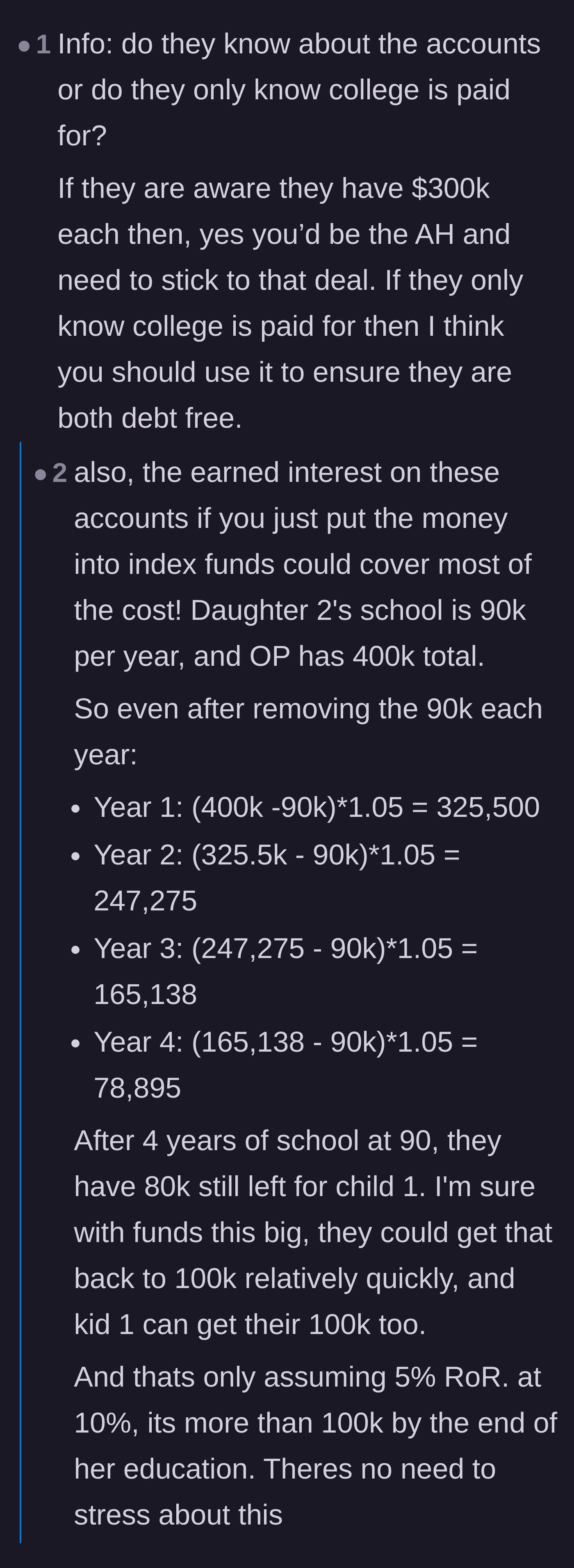 Comment thread 6 - A mathematical breakdown showing how compound interest on the remaining funds can easily cover the shortfall.