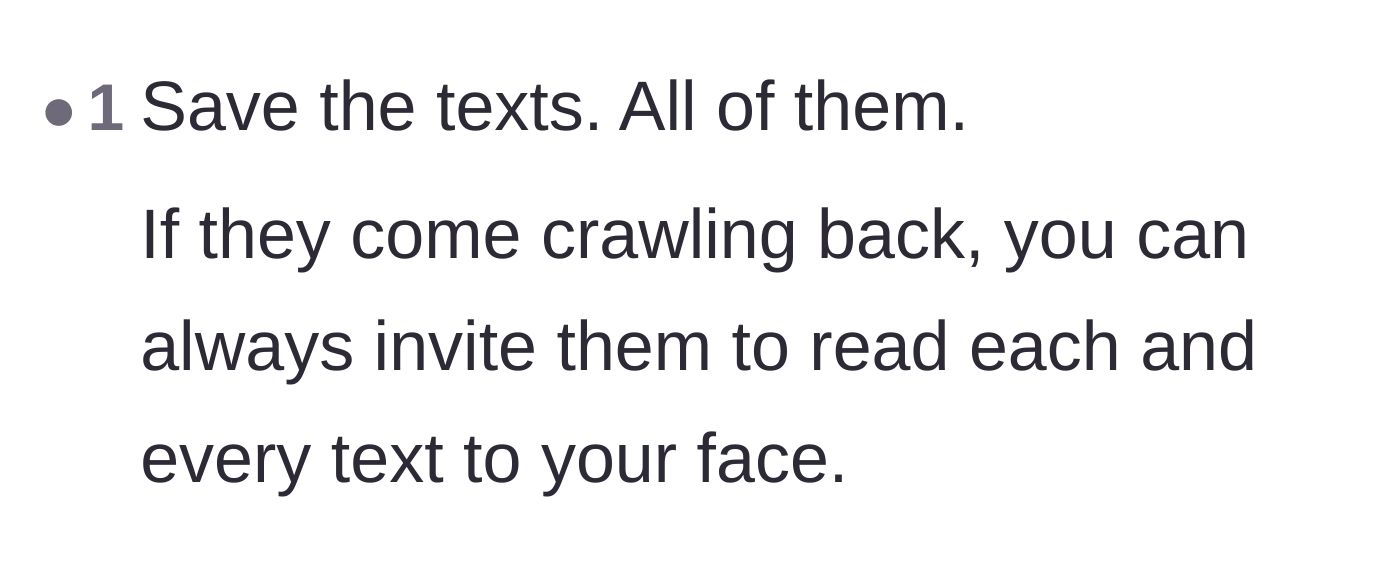Comment thread 2 - A suggestion to save all the cruel texts for when the siblings eventually return asking for help.