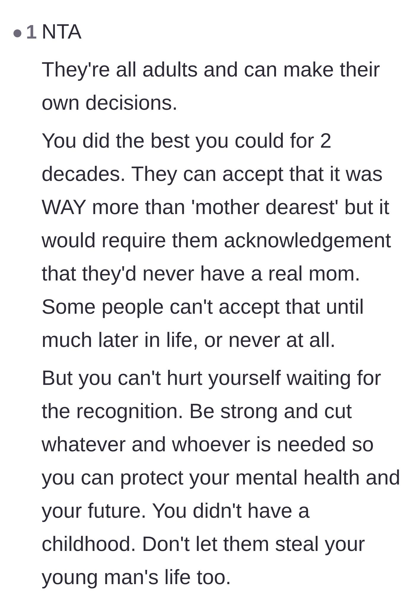 Comment thread 3 - Insight into why the younger siblings are clinging to the fantasy of a loving mother instead of accepting reality.