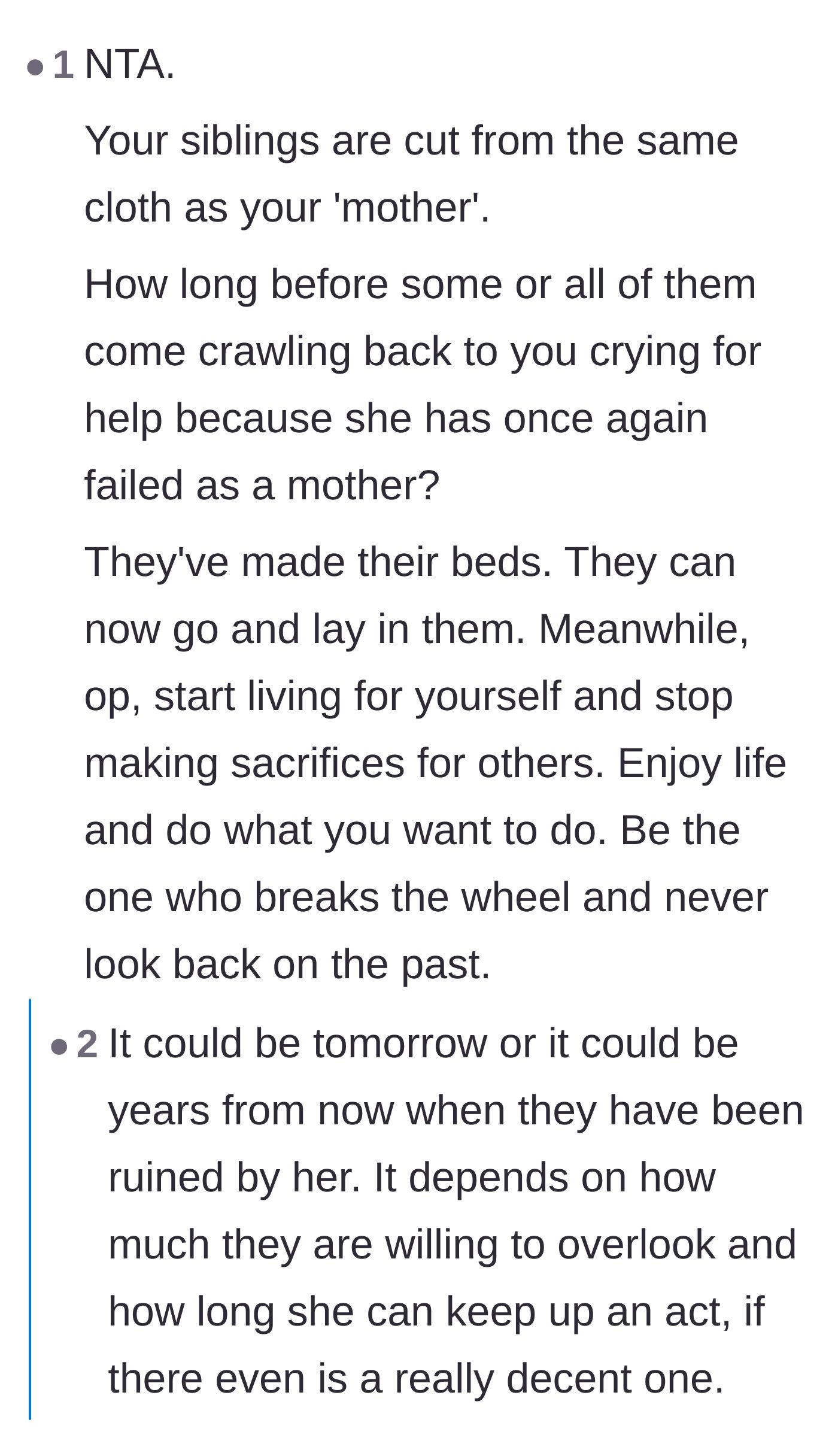Comment thread 4 - A discussion predicting how the siblings will eventually face the consequences of repeating their mother's toxic behavior.