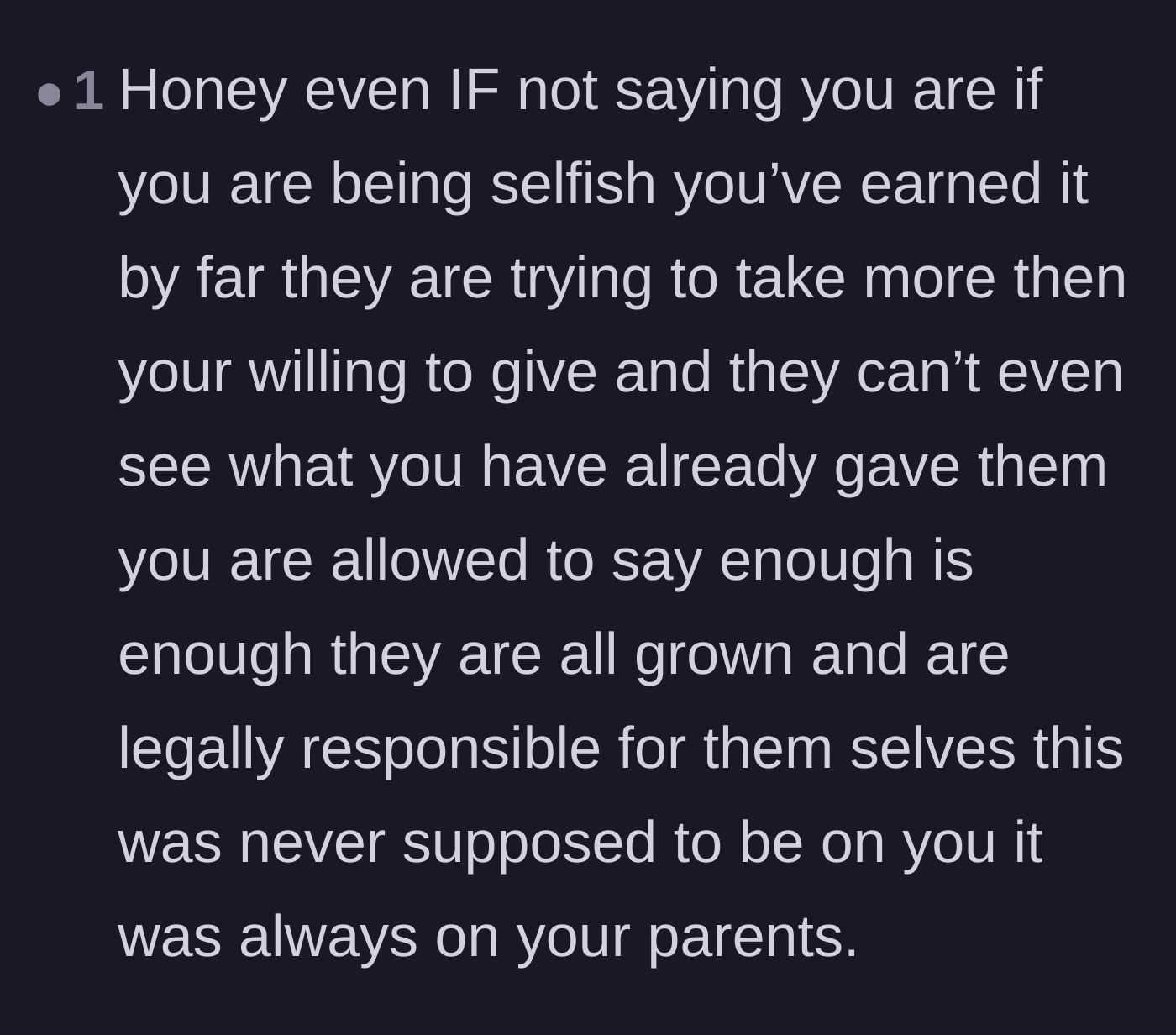 Comment thread 6 - Complete validation that the older brother has earned the right to be 'selfish' after sacrificing his entire youth.